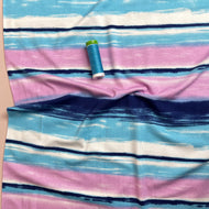 REMNANT 1.85 Metres - Hazy Stripes Aqua Viscose Jersey Fabric