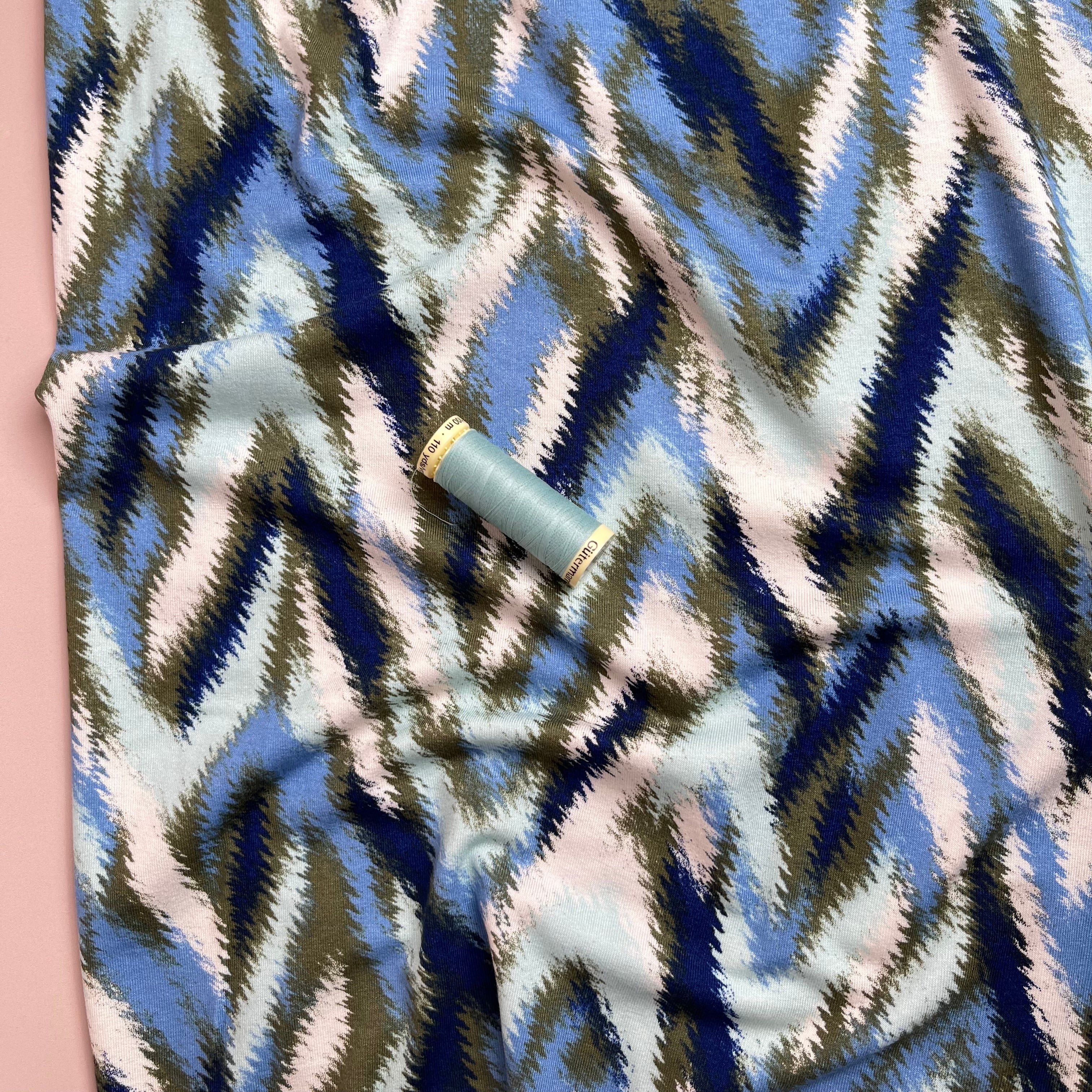 Painted Chevrons Light Blue Viscose Jersey Fabric