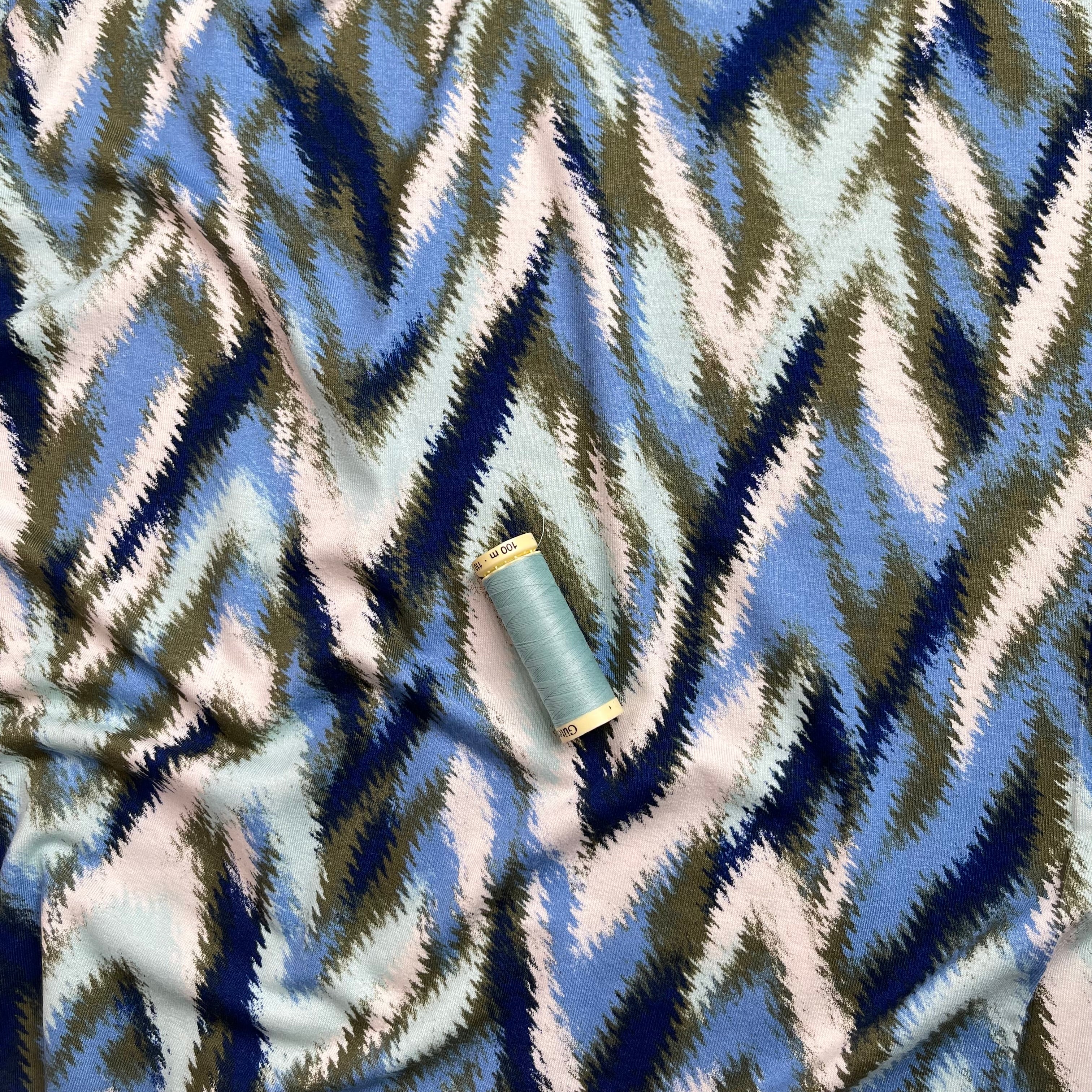 Painted Chevrons Light Blue Viscose Jersey Fabric