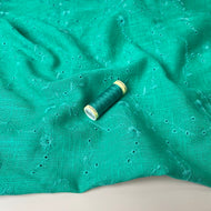 Floral Vines on Emerald Embroidered Viscose Linen Fabric