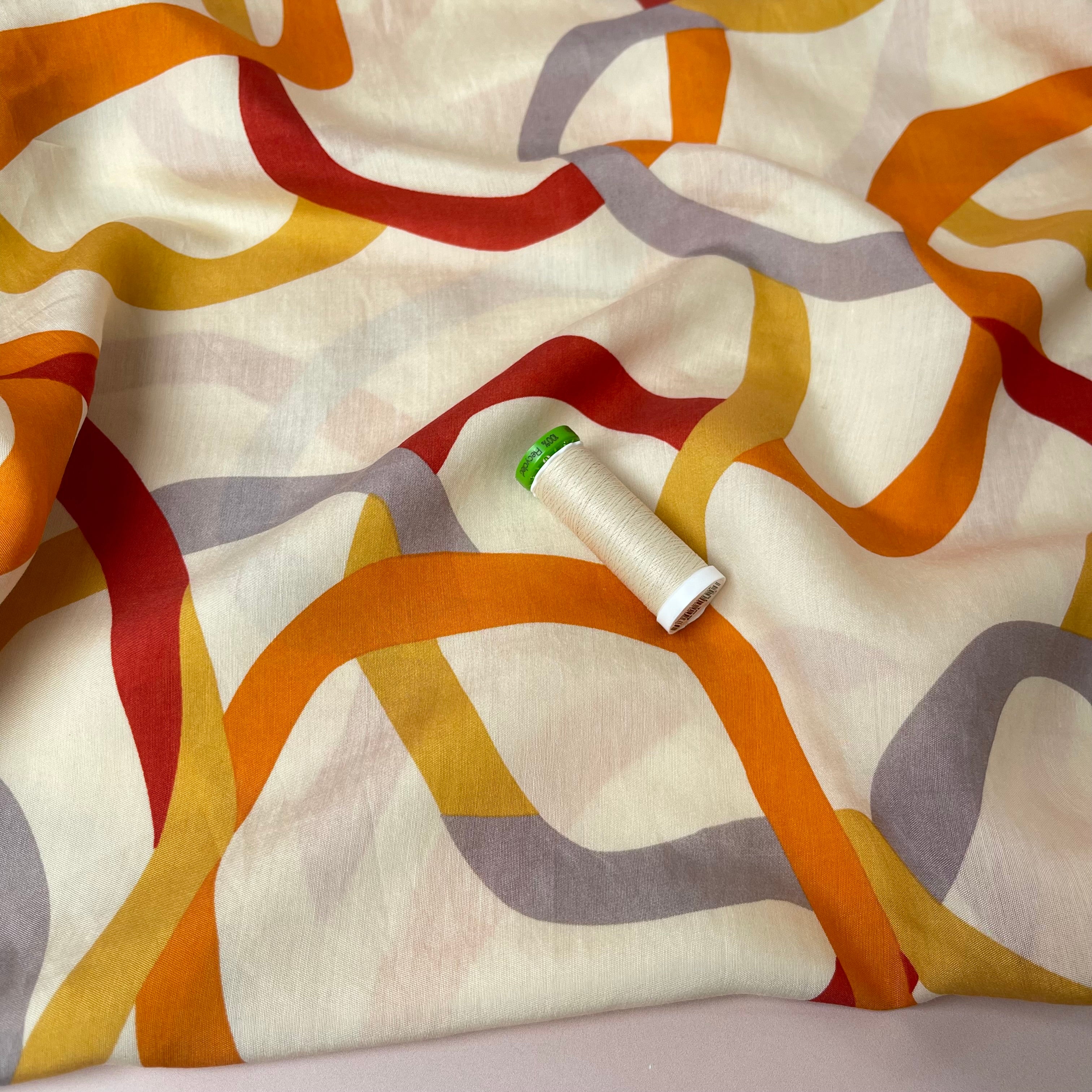 Rainbow Ribbons Gold Viscose Blend Fabric