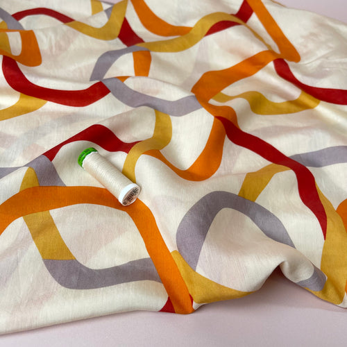 Rainbow Ribbons Gold Viscose Blend Fabric