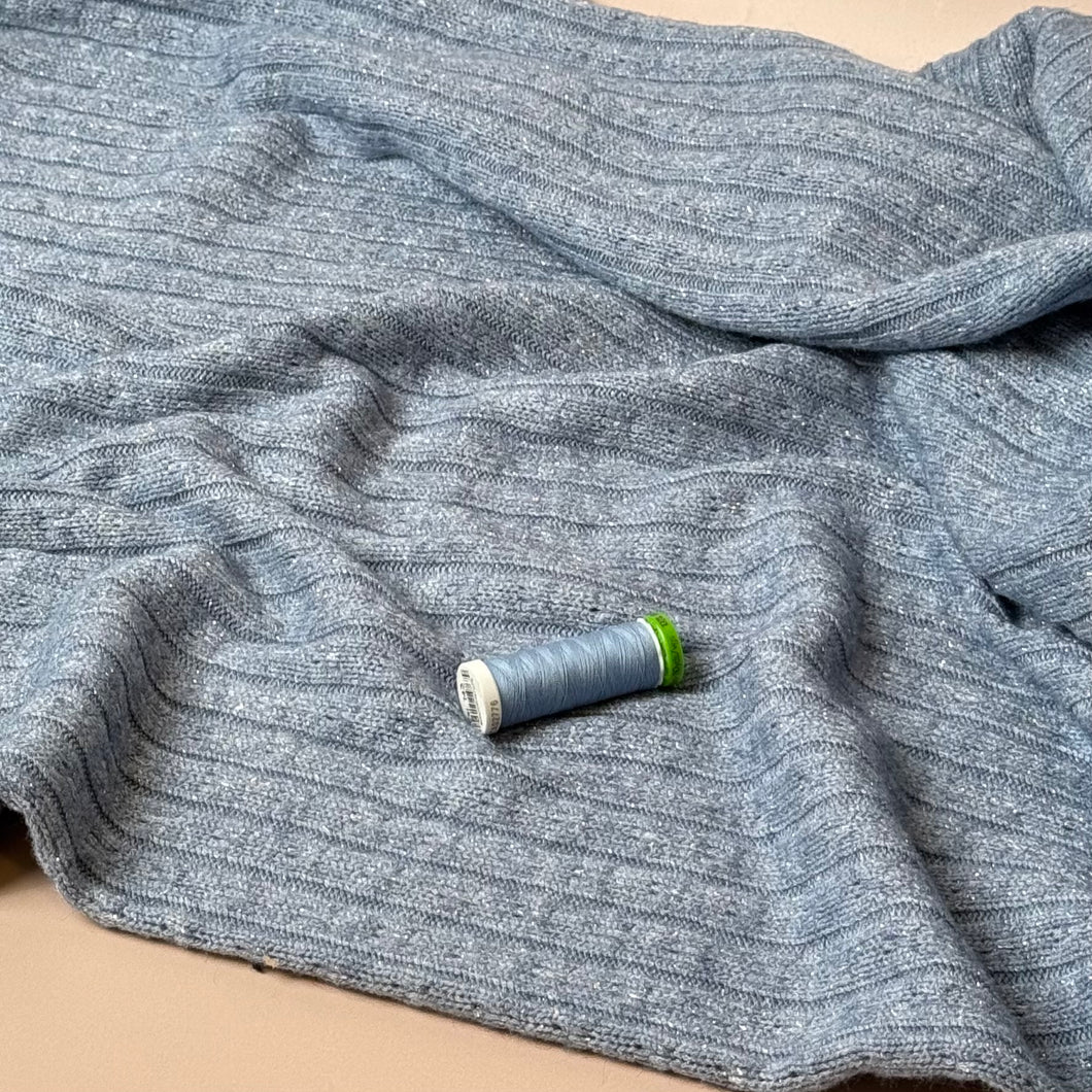 Sparkle Viscose Blend Cable Sweater Knit in Indigo