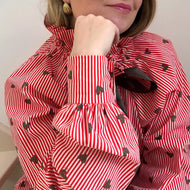 REMNANT 0.38 Metre - Maison Bloom Mood - Darling Red Stripe with Leopard Hearts Cotton Fabric