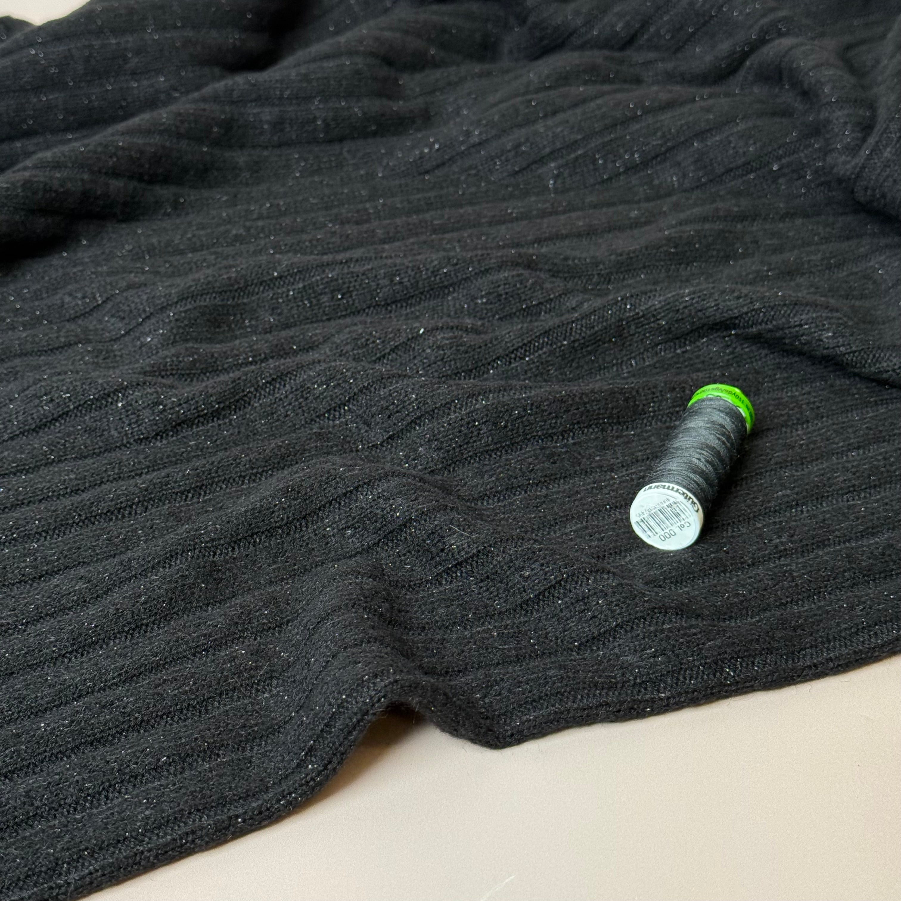 Sparkle Viscose Blend Cable Sweater Knit in Black