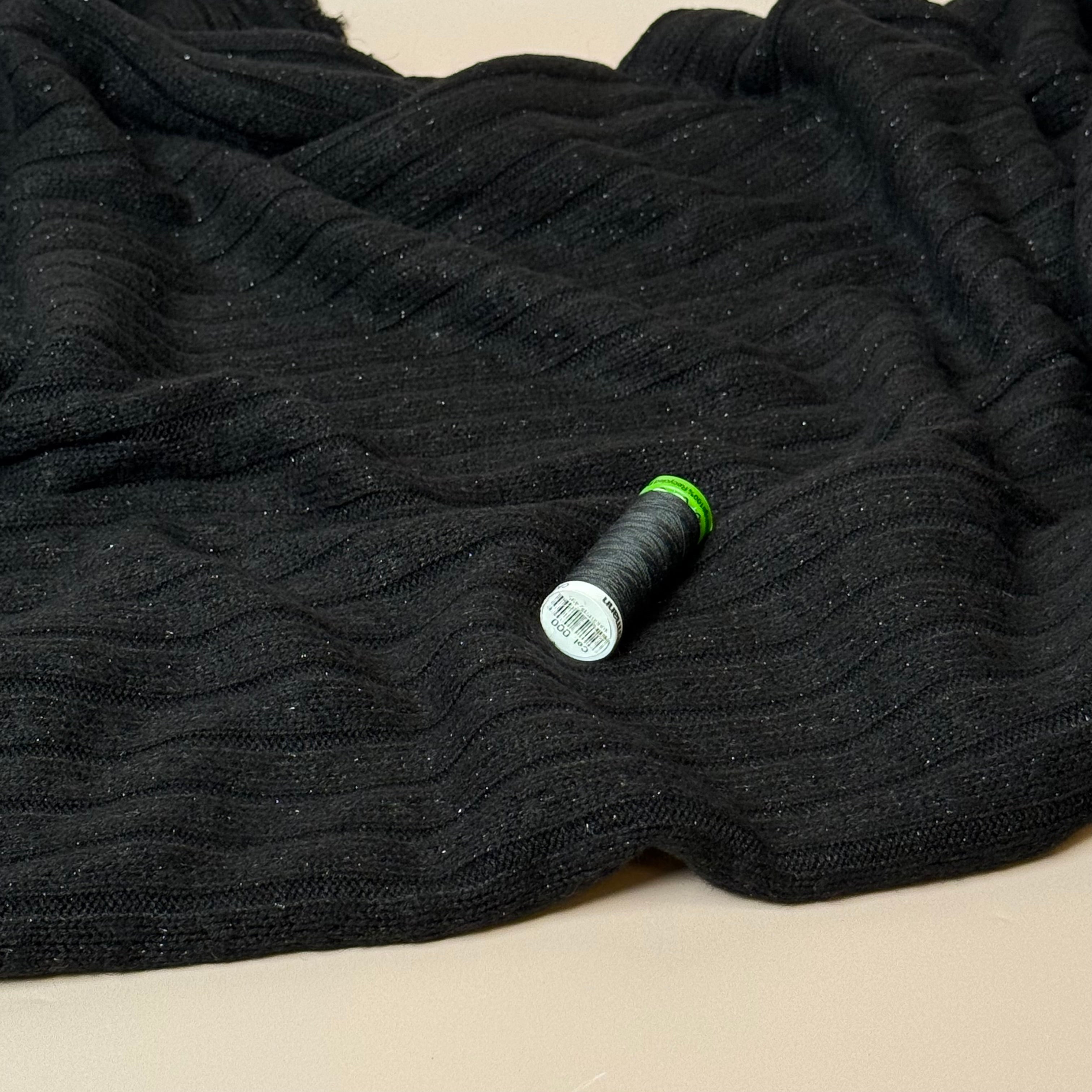 Sparkle Viscose Blend Cable Sweater Knit in Black