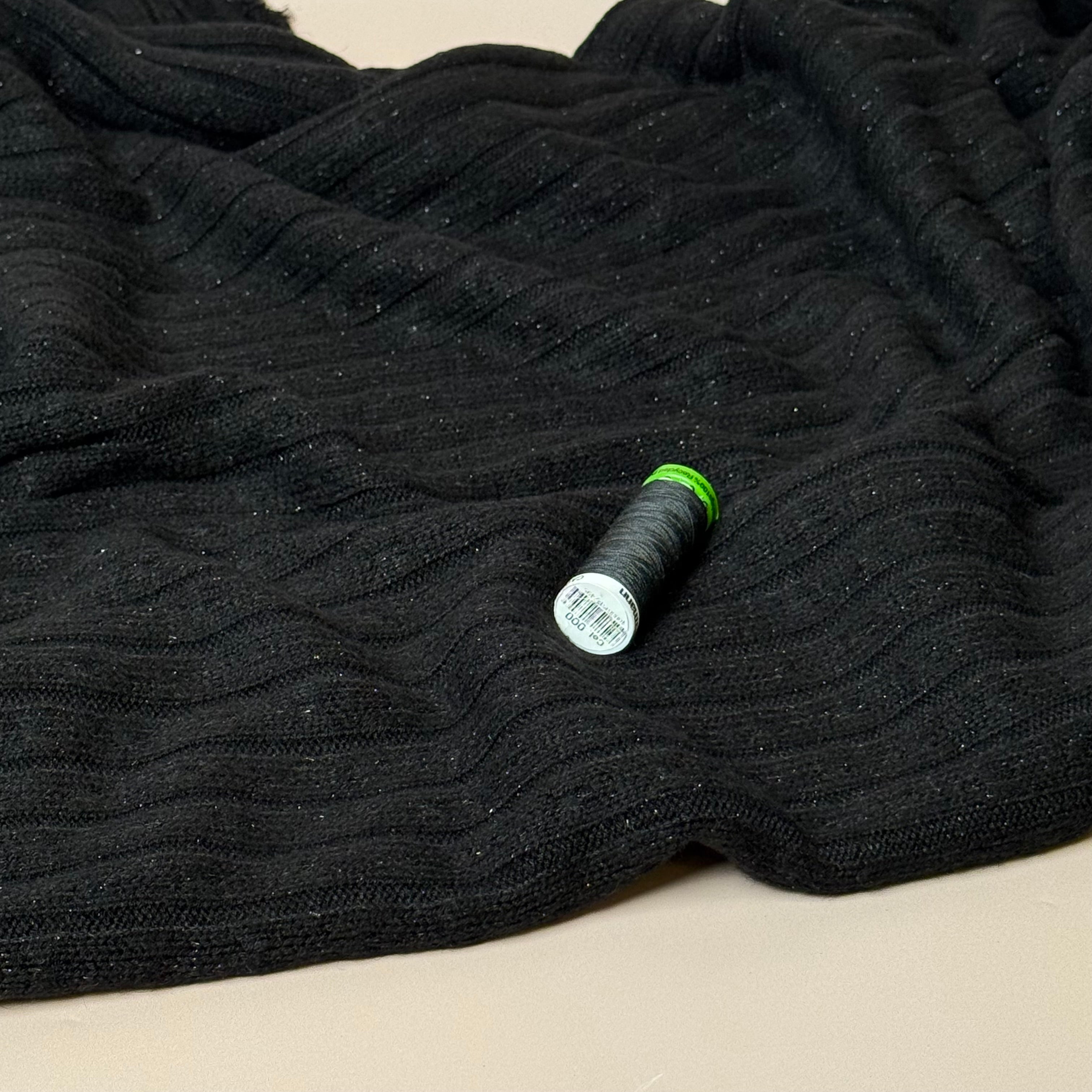 Sparkle Viscose Blend Cable Sweater Knit in Black