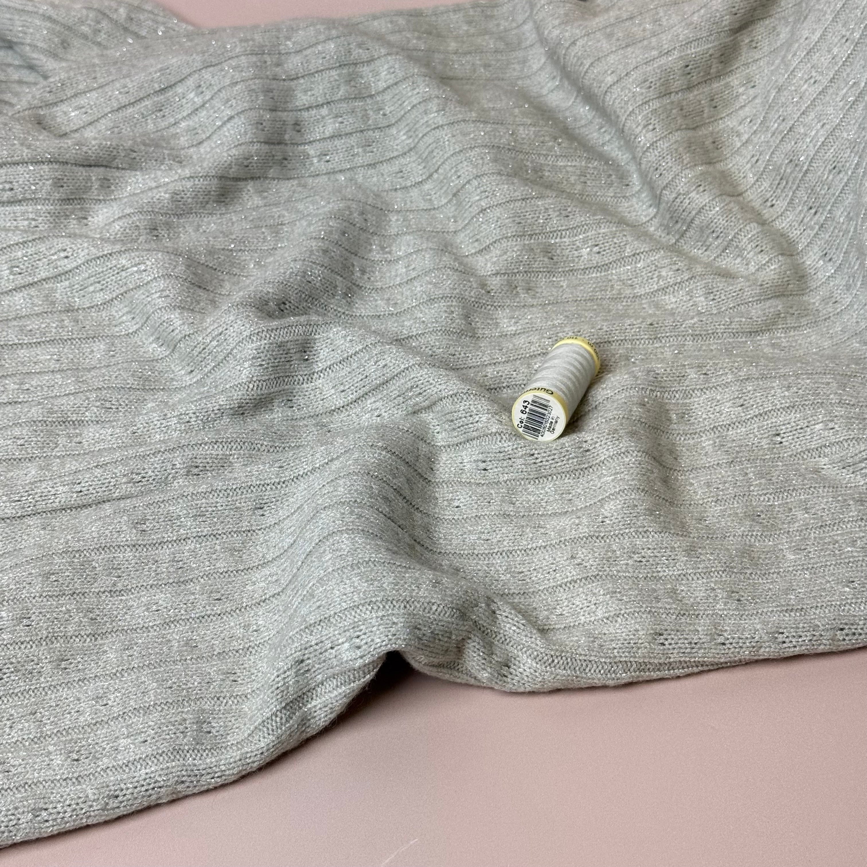 Sparkle Viscose Blend Cable Sweater Knit in Silver Birch