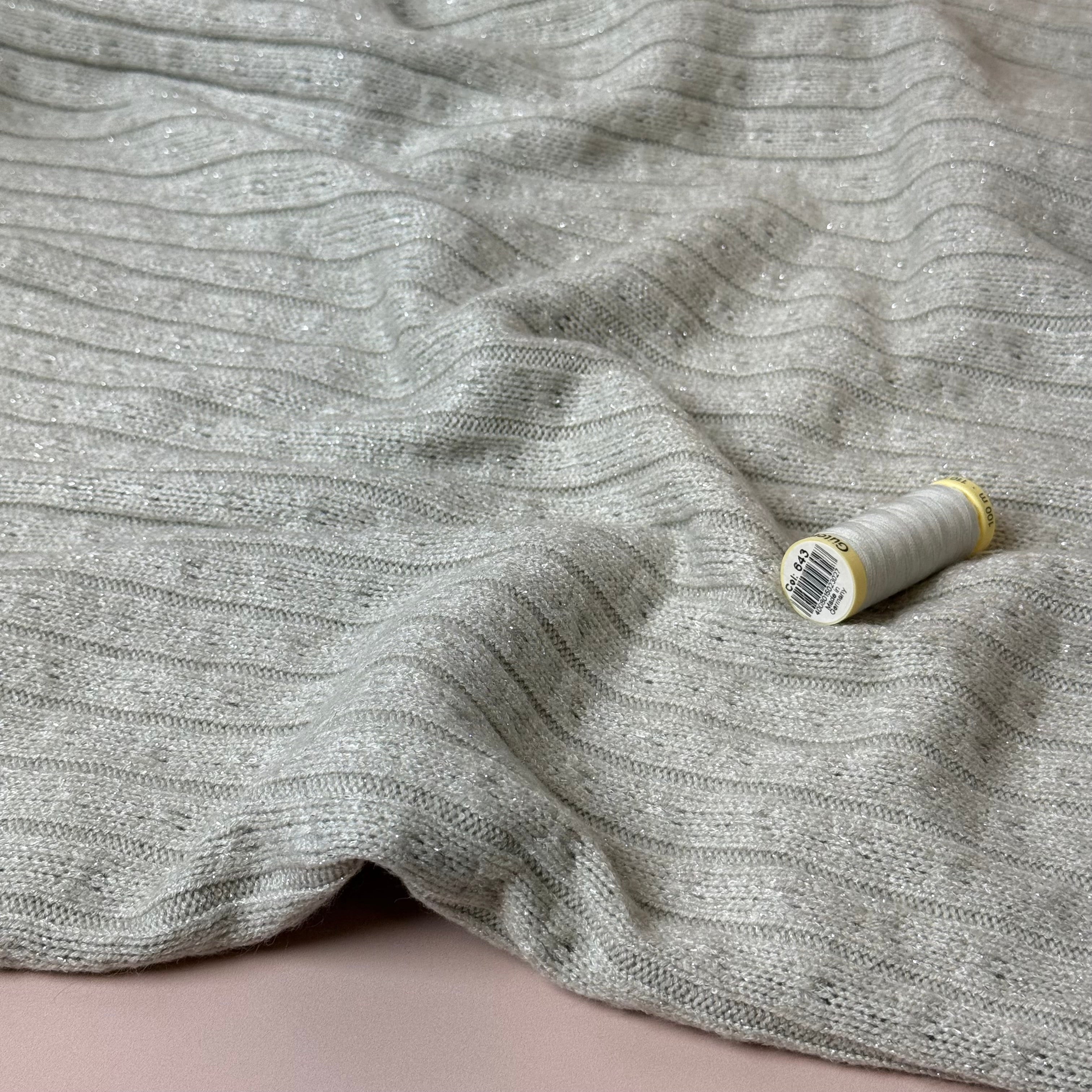 Sparkle Viscose Blend Cable Sweater Knit in Silver Birch