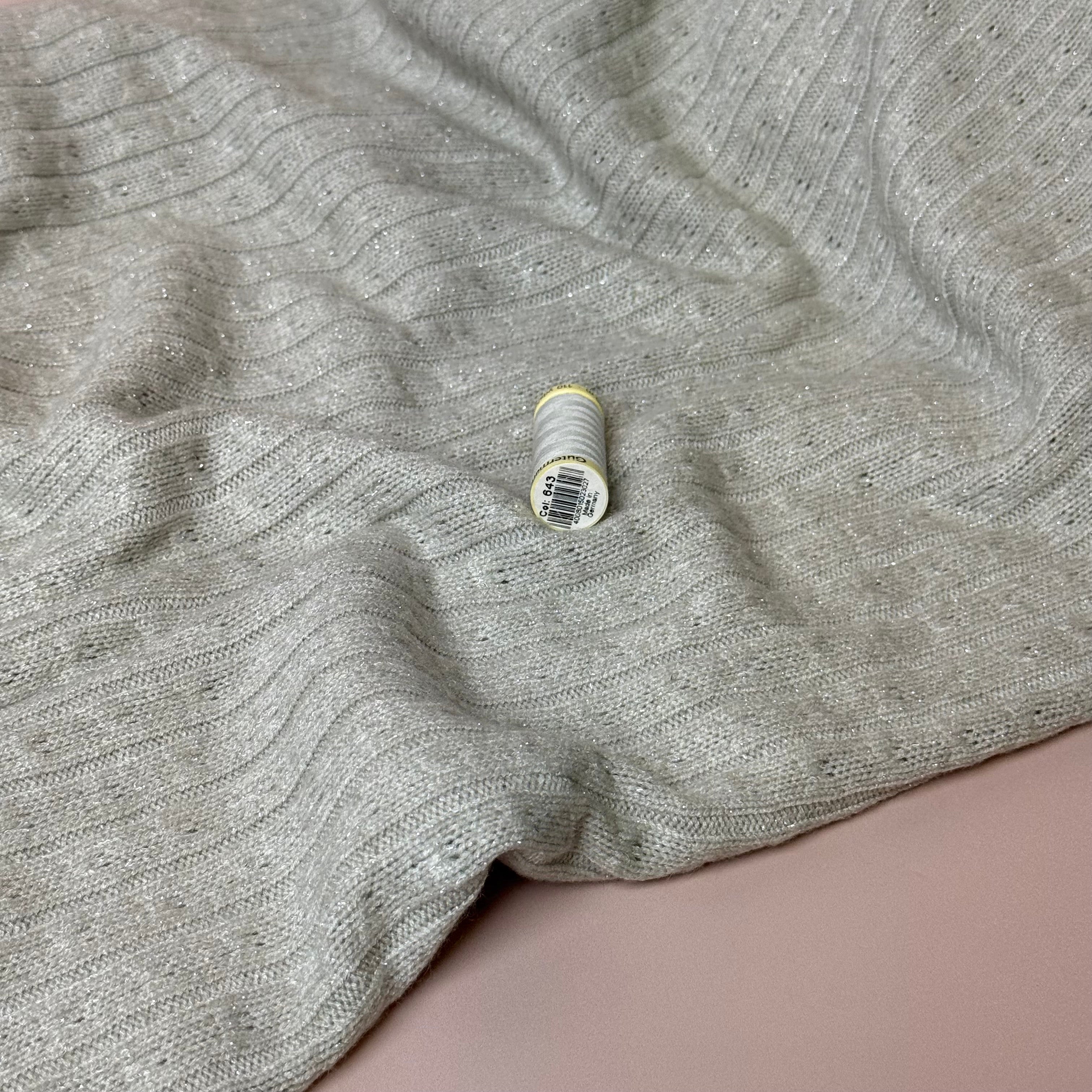 Sparkle Viscose Blend Cable Sweater Knit in Silver Birch