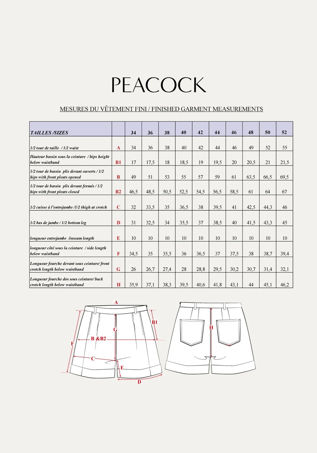 Maison Fauve - PEACOCK Shorts Paper Sewing Pattern