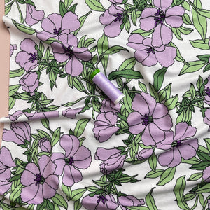 Lilies Lilac Viscose Jersey Fabric