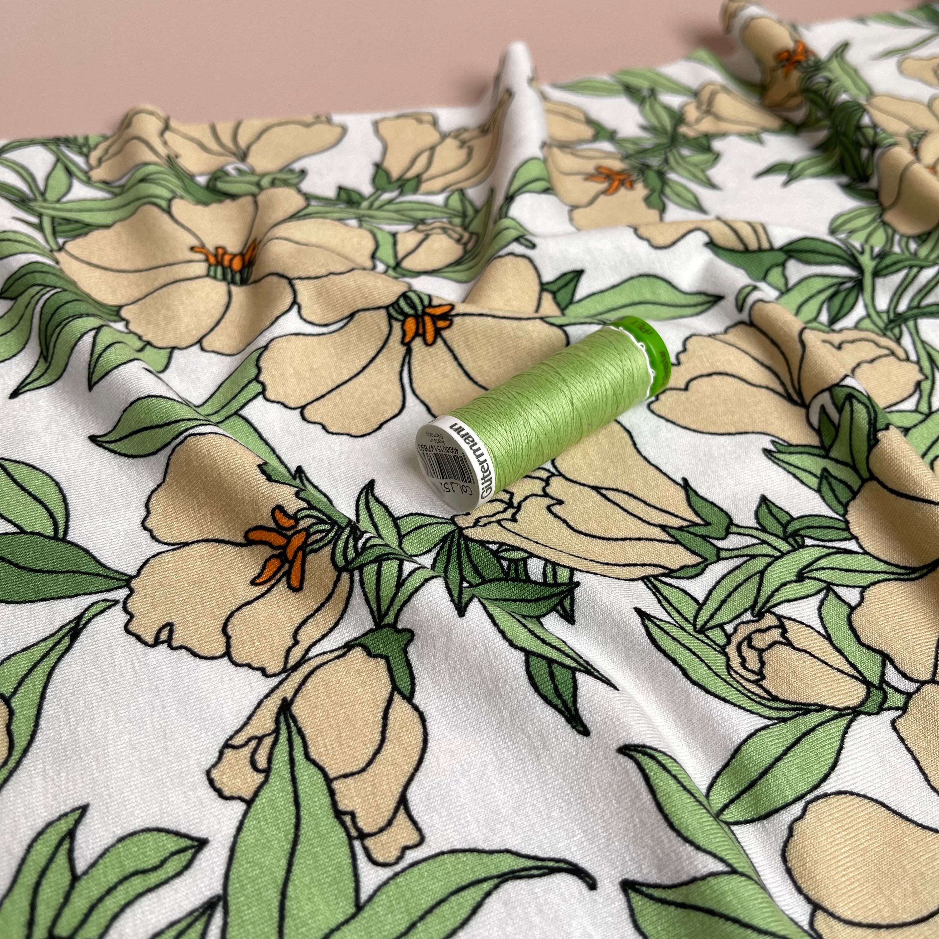 Lilies Peach Viscose Jersey Fabric