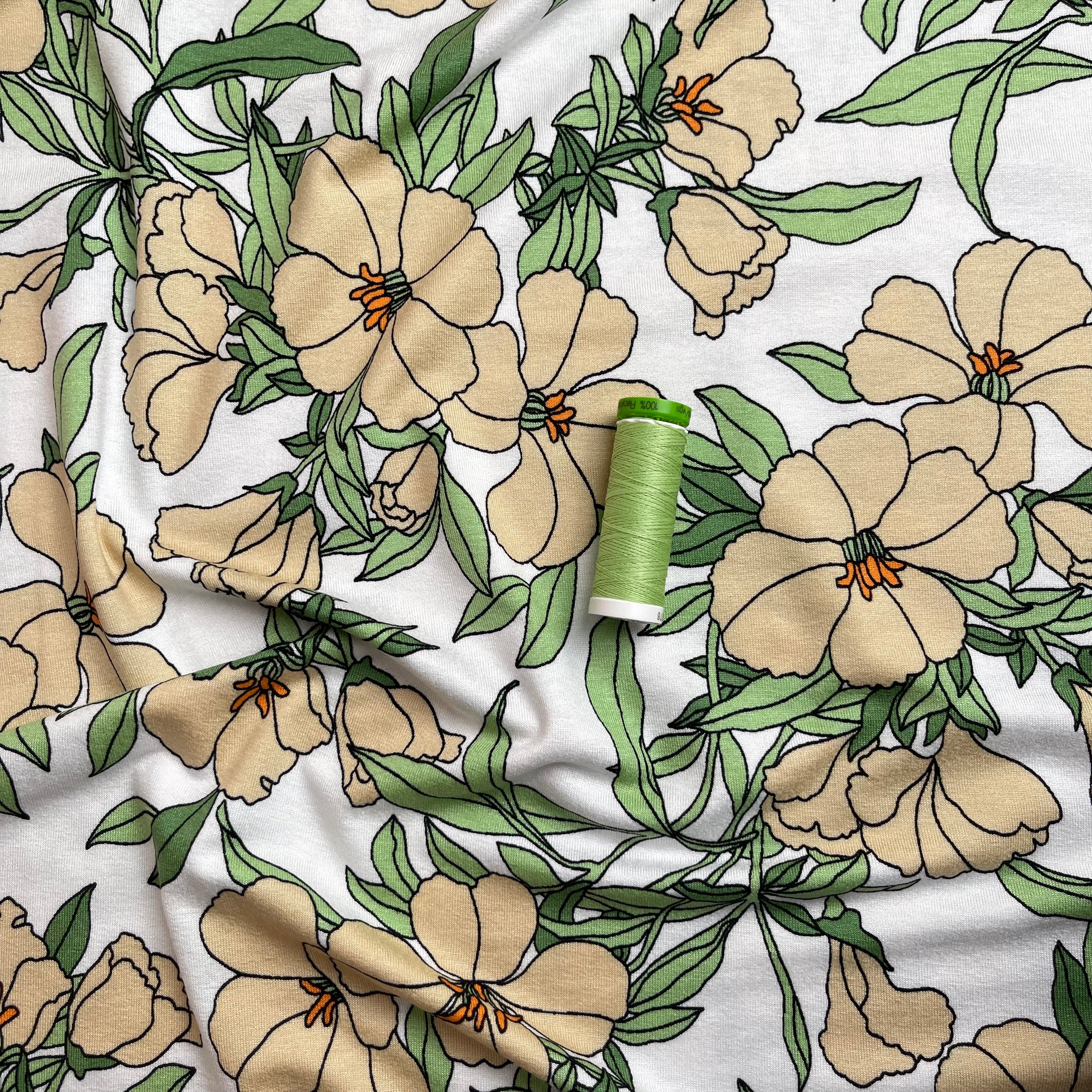 Lilies Peach Viscose Jersey Fabric