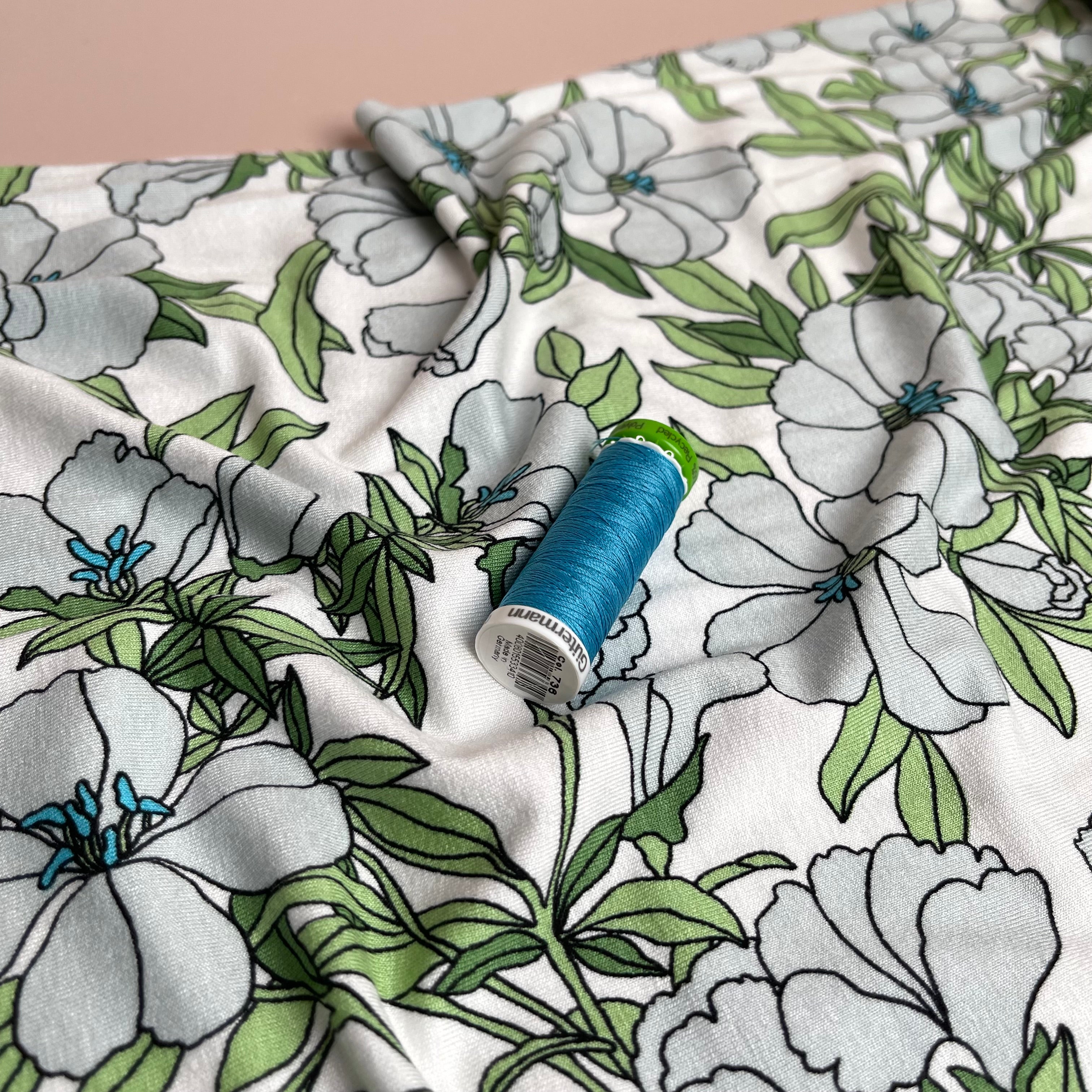 Lilies Aqua Viscose Jersey Fabric