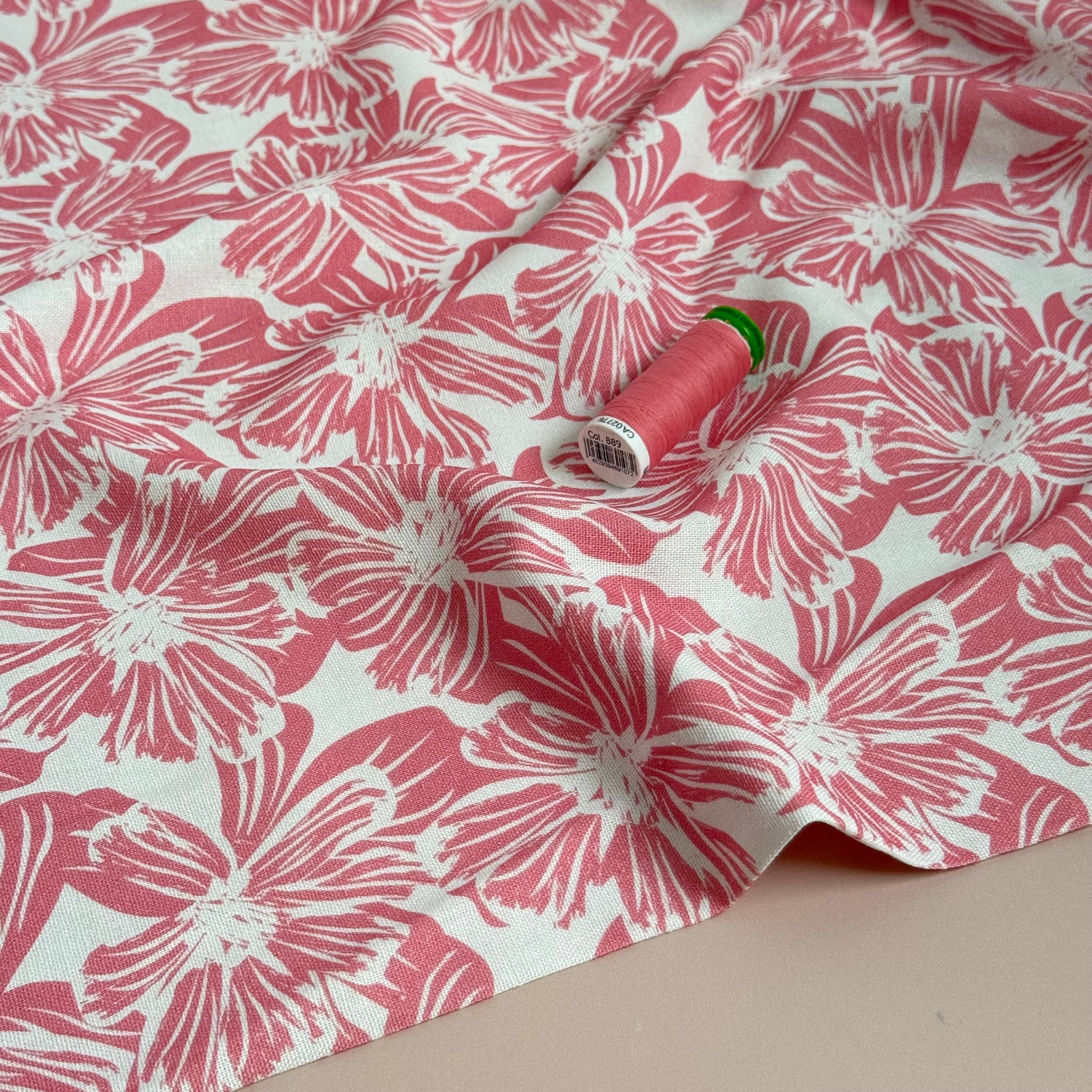 Flower Stamps Viscose Linen Fabric