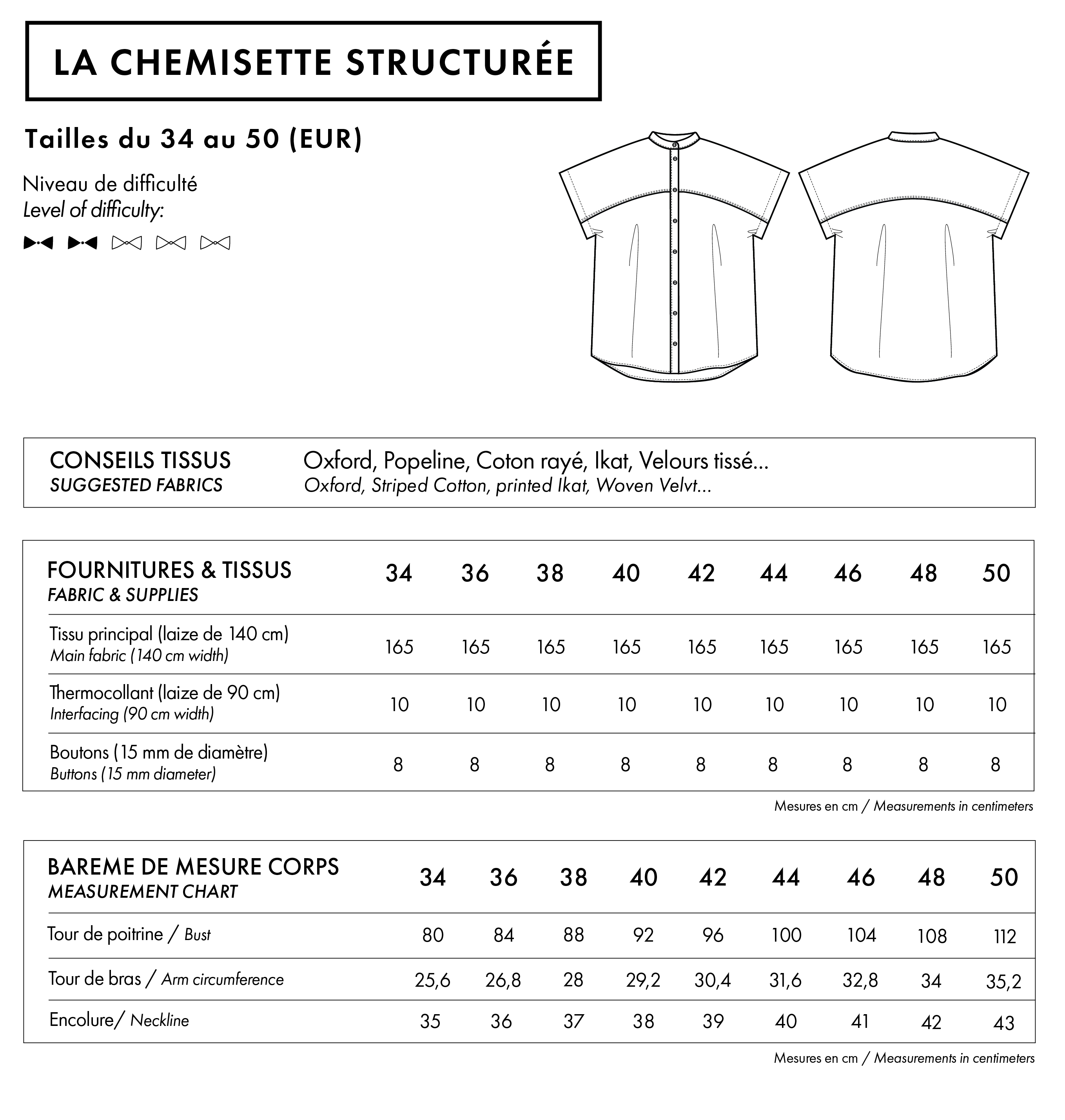 Atelier Brunette - LA Chemisette Structurée Paper Sewing Pattern