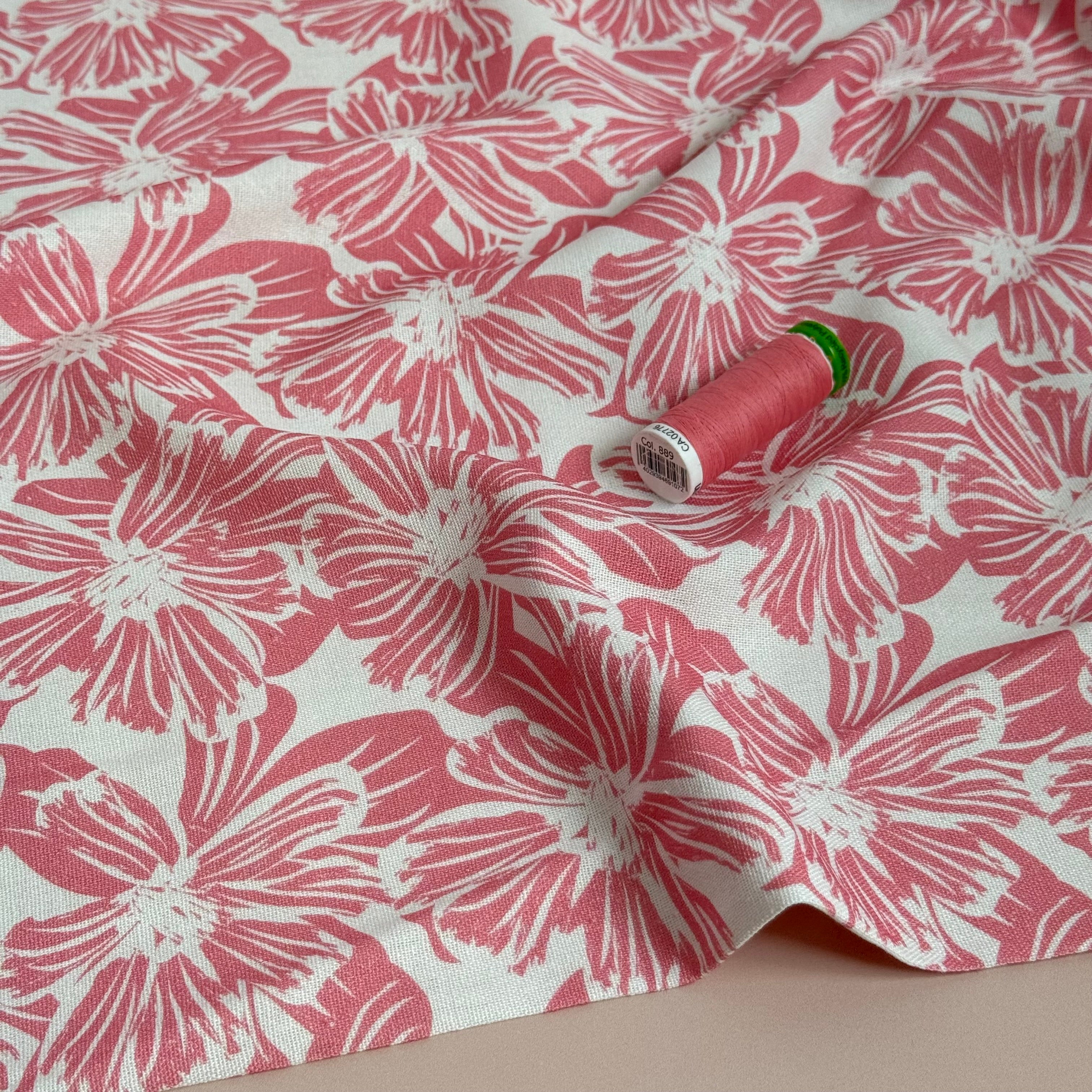 Flower Stamps Viscose Linen Fabric
