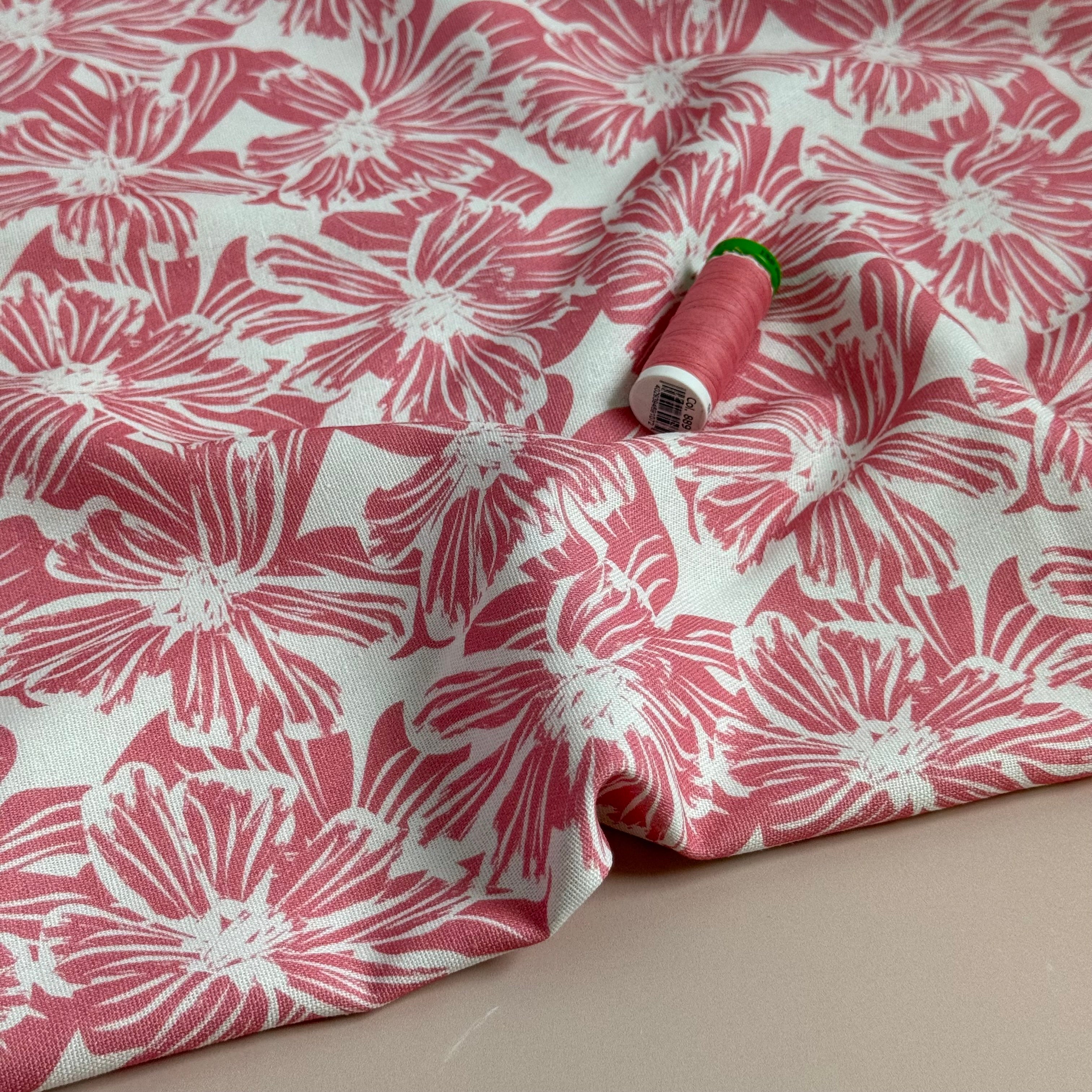 Flower Stamps Viscose Linen Fabric