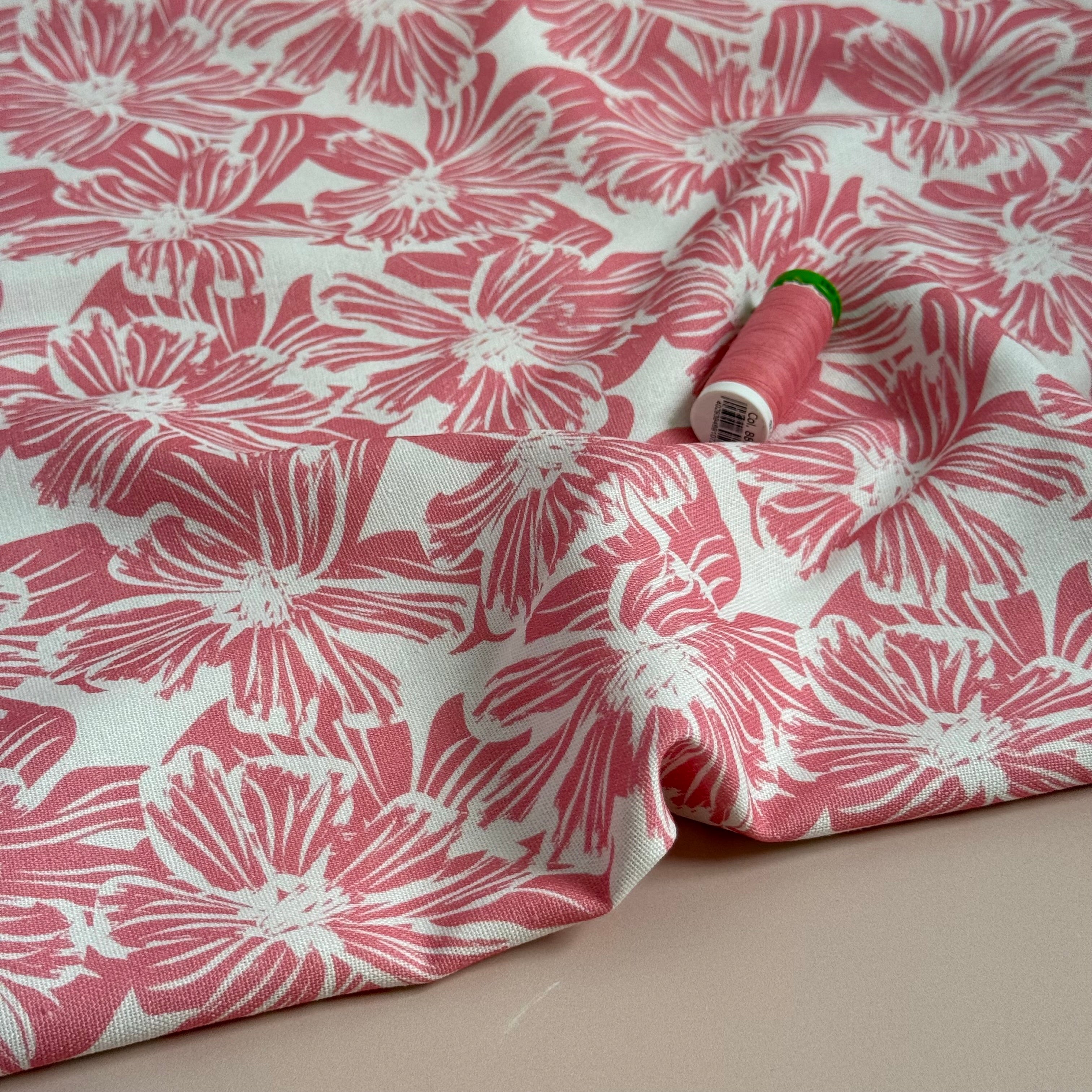 Flower Stamps Viscose Linen Fabric