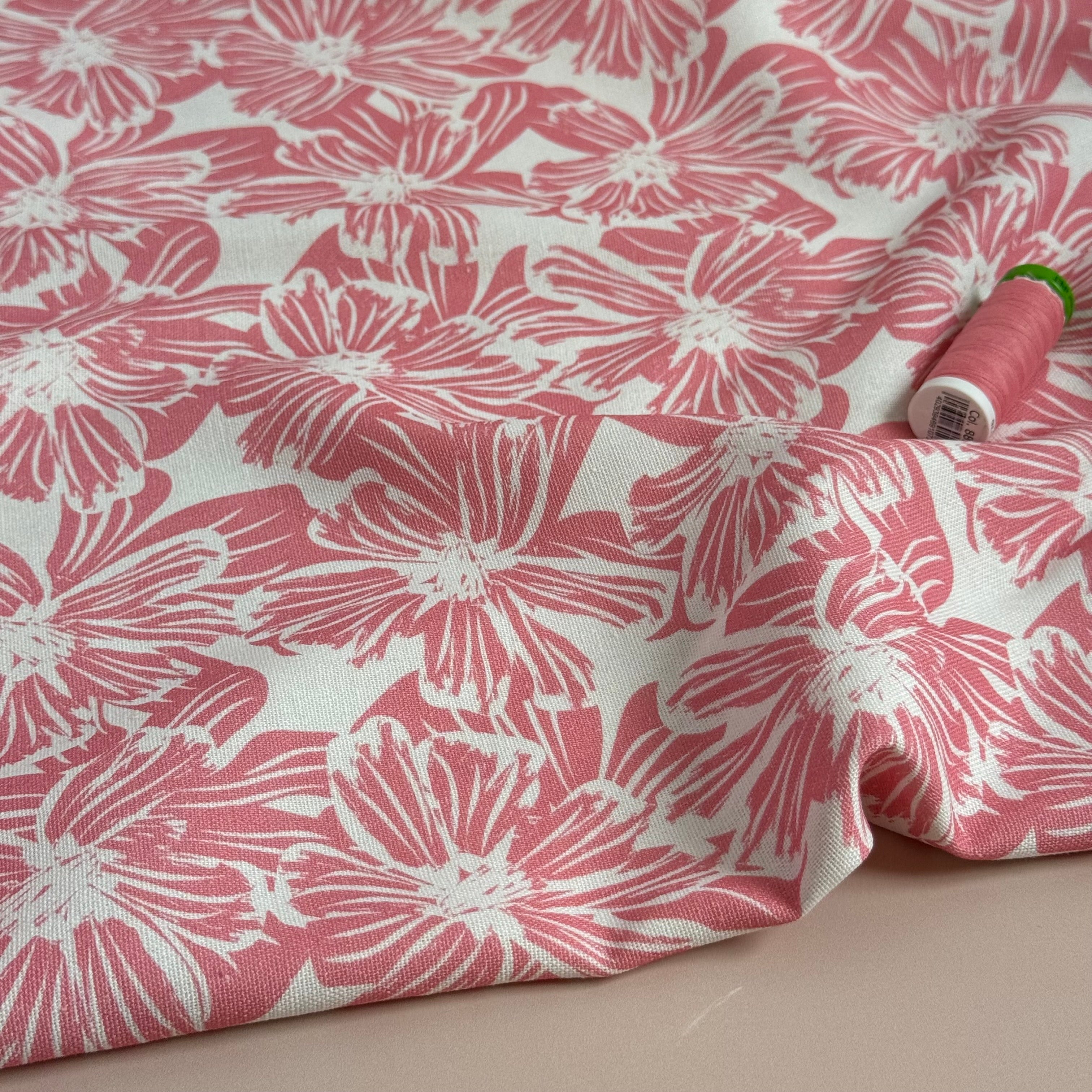 Flower Stamps Viscose Linen Fabric