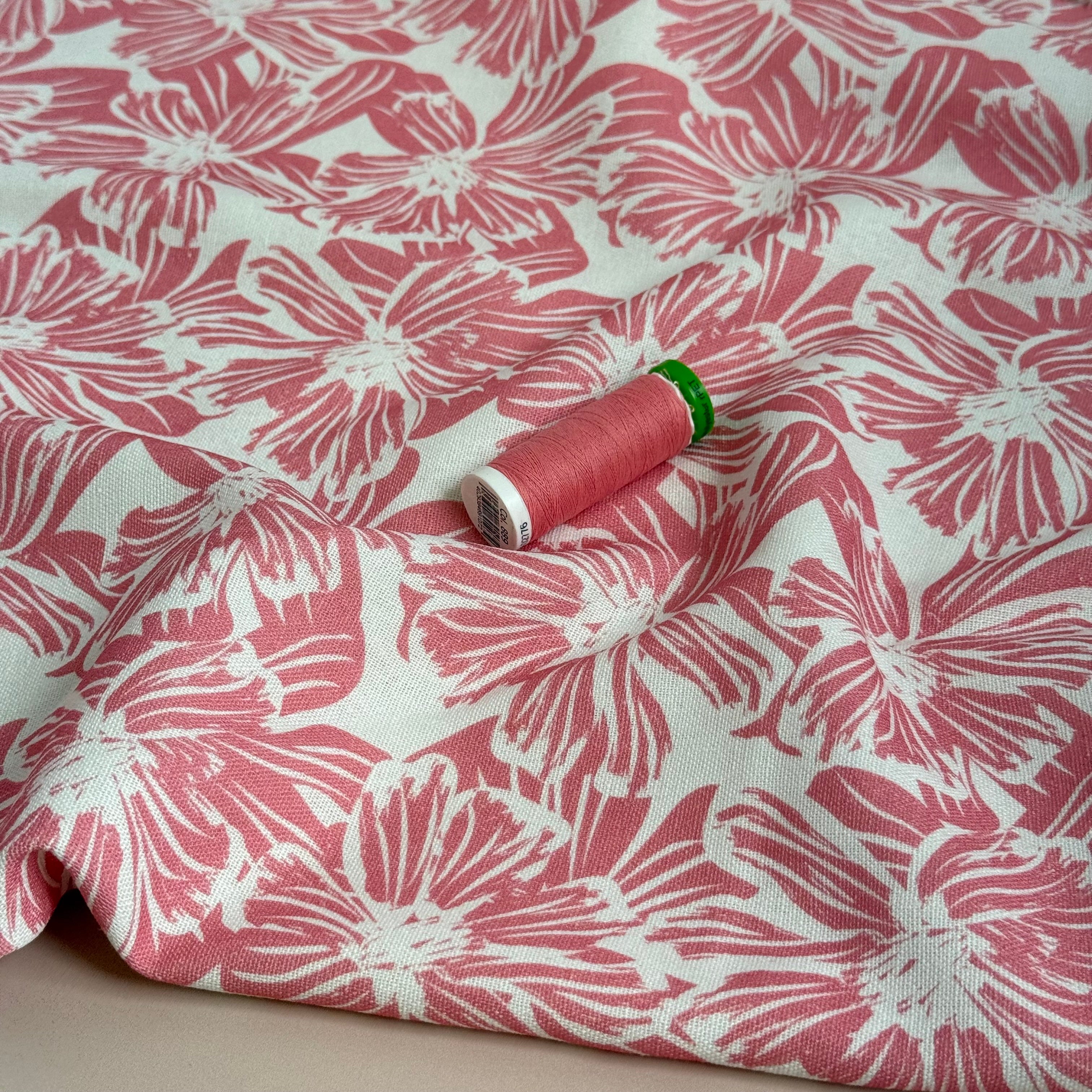Flower Stamps Viscose Linen Fabric