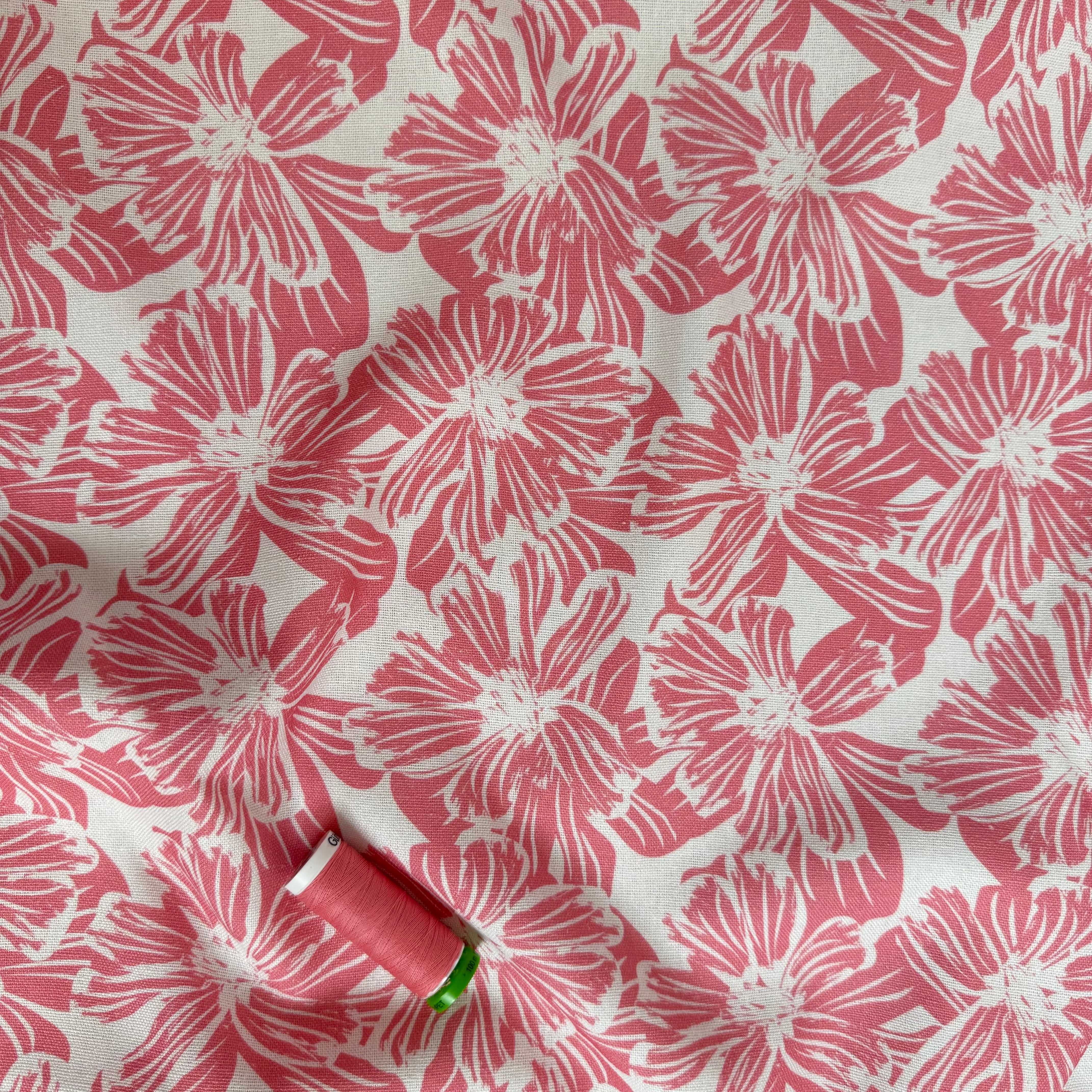 Flower Stamps Viscose Linen Fabric