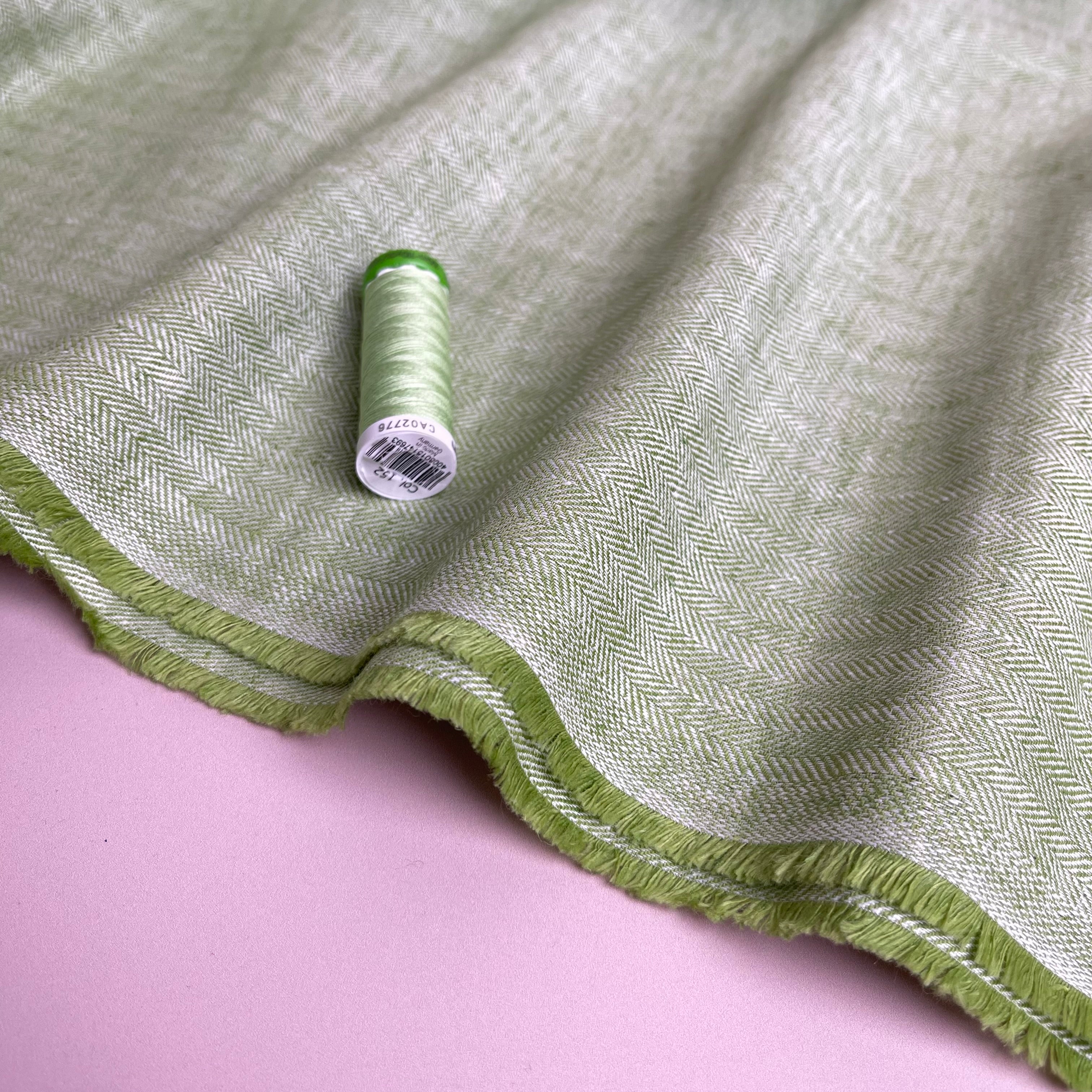 Chevron Fern Green Linen Cotton Twill