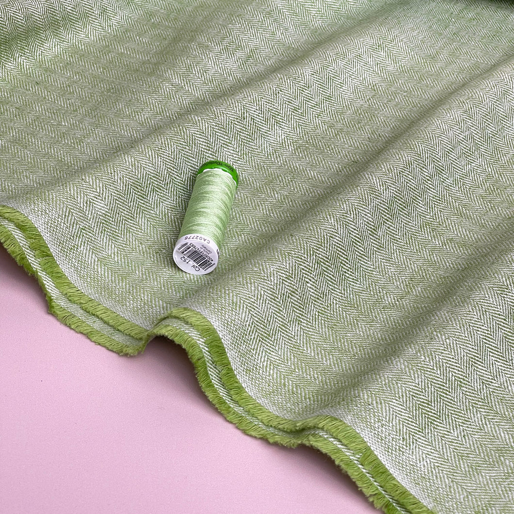 Chevron Fern Green Linen Cotton Twill