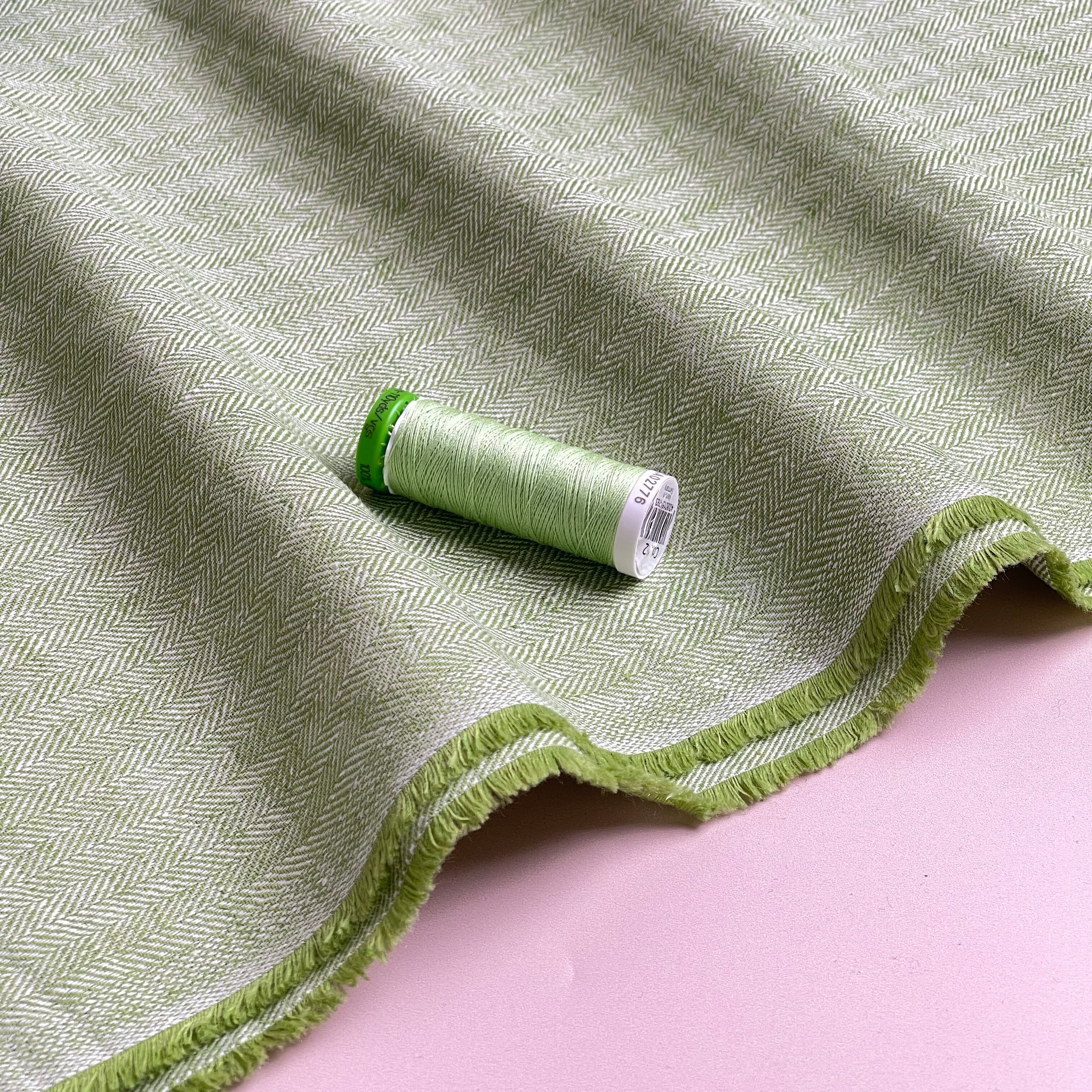 Chevron Fern Green Linen Cotton Twill