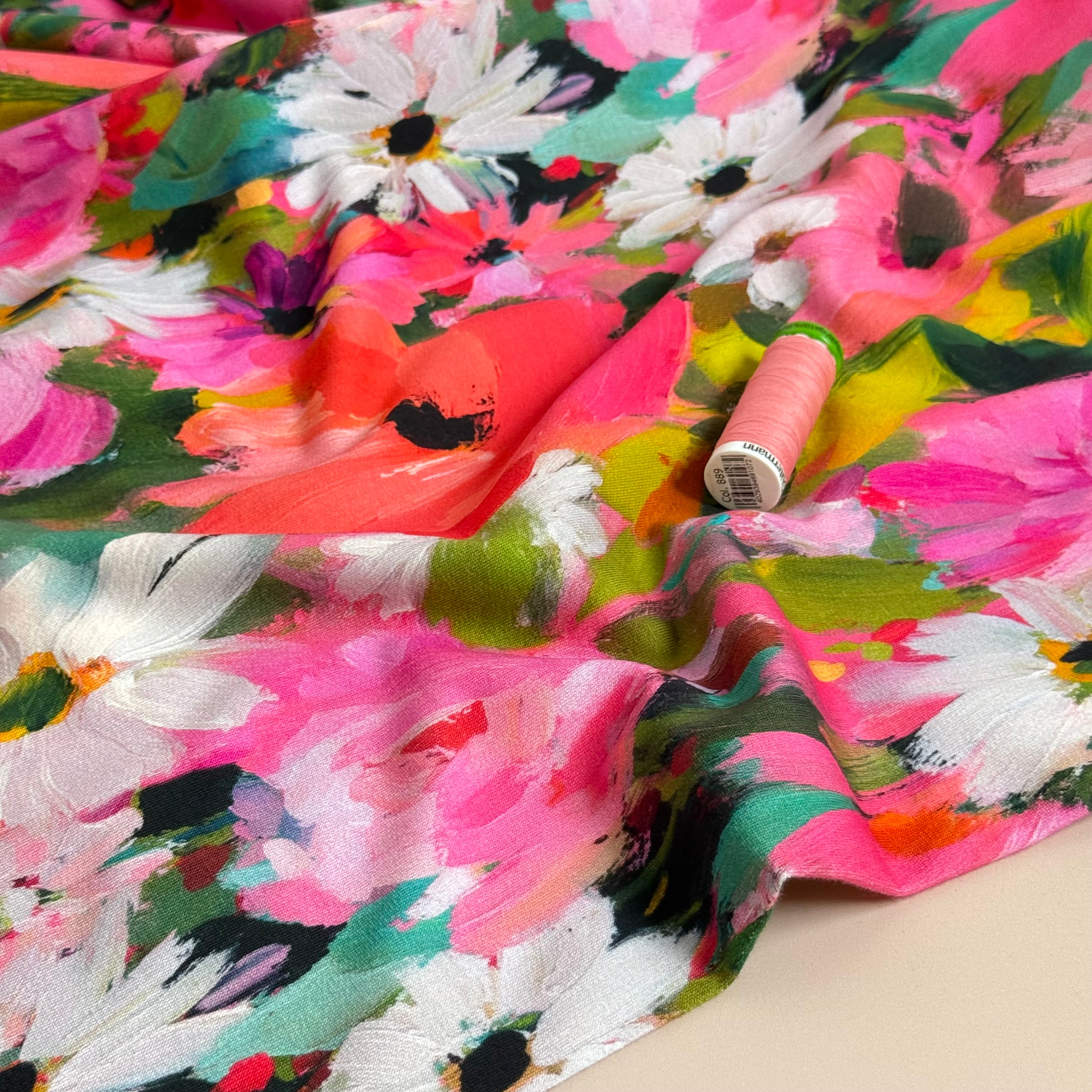 Pastel Florals Cotton French Terry Fabric