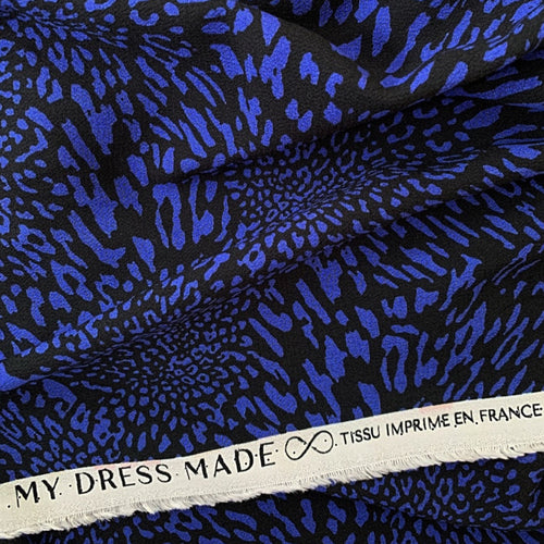 My Dress Made - Cobalt Animal Print Viscose Crepe Fabric