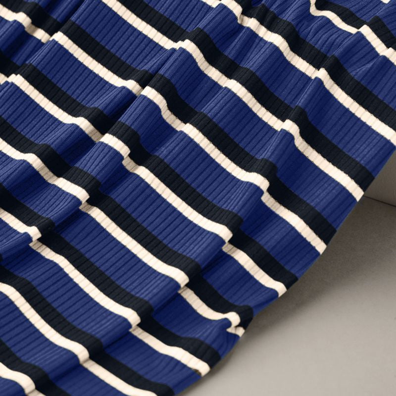 Derby Stripe Ribbed Jersey Lapis with TENCEL™ Modal Fibres