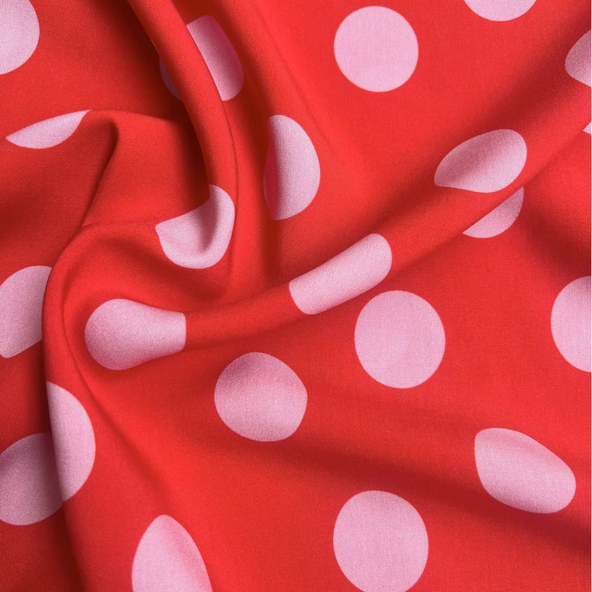 Cousette - Pretty Polka Dot Viscose Fabric in Strawberry