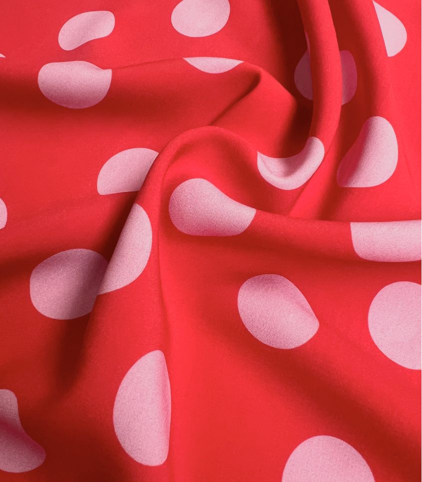 Cousette - Pretty Polka Dot Viscose Fabric in Strawberry