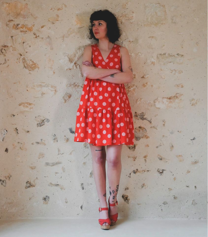 Cousette - Pretty Polka Dot Viscose Fabric in Strawberry