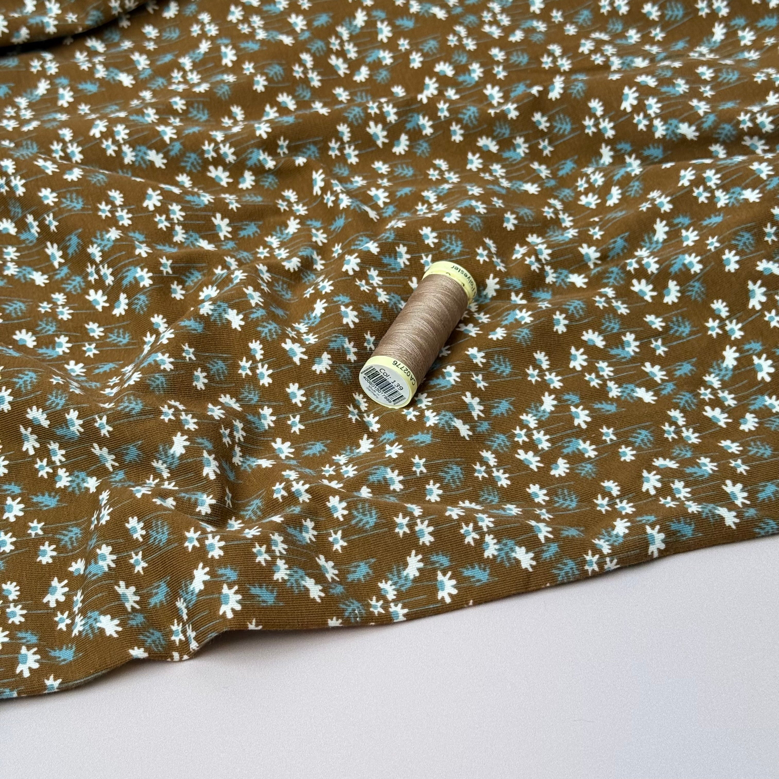 Autumn Daisies Cotton Jersey Fabric