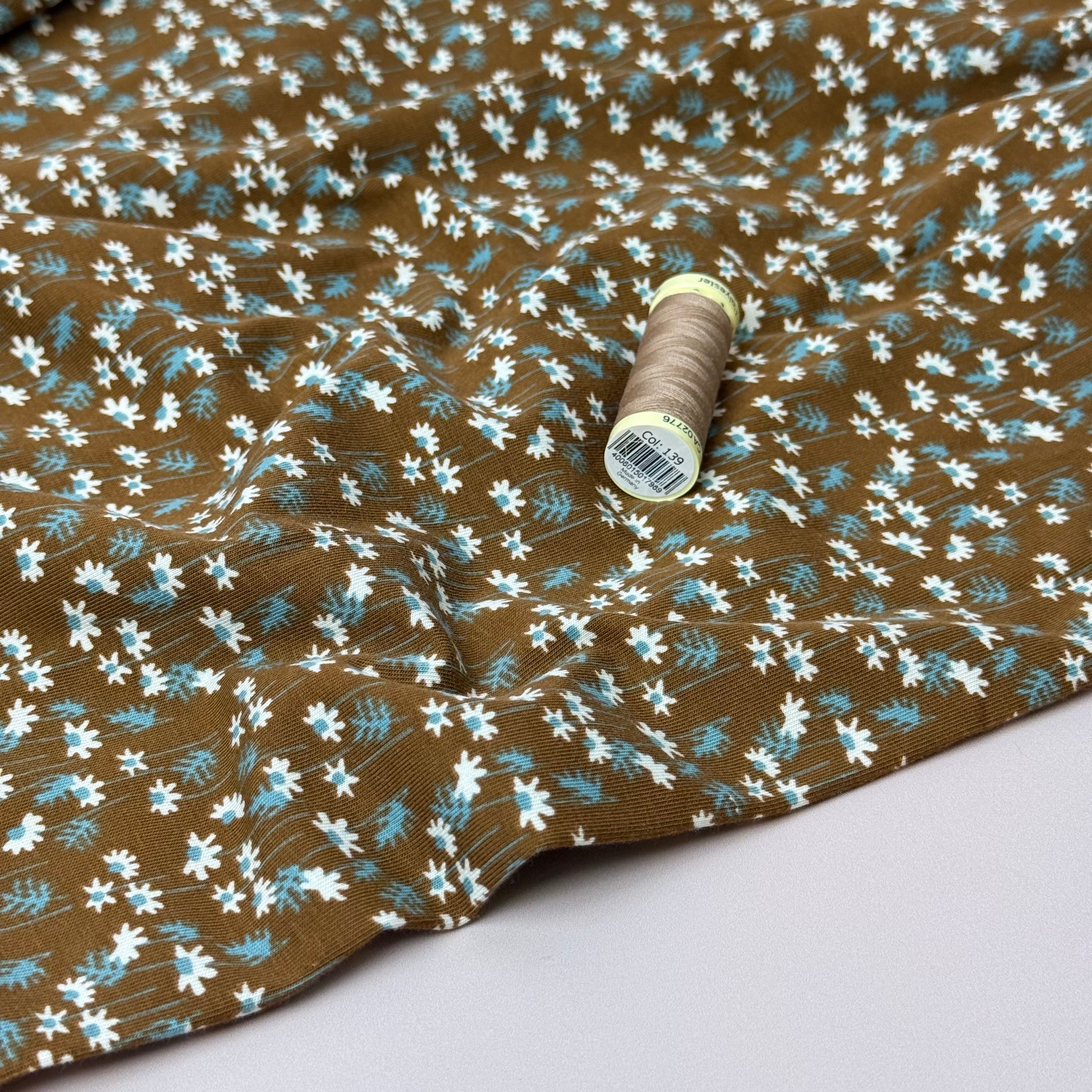 Autumn Daisies Cotton Jersey Fabric