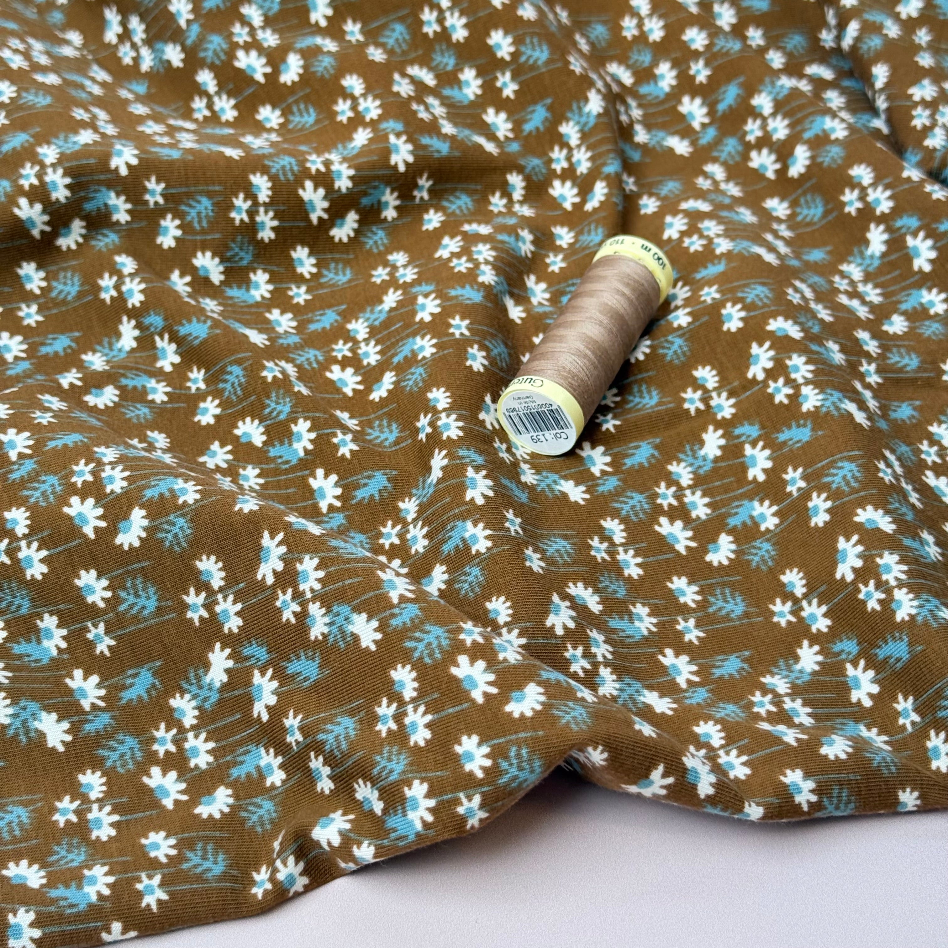 Autumn Daisies Cotton Jersey Fabric