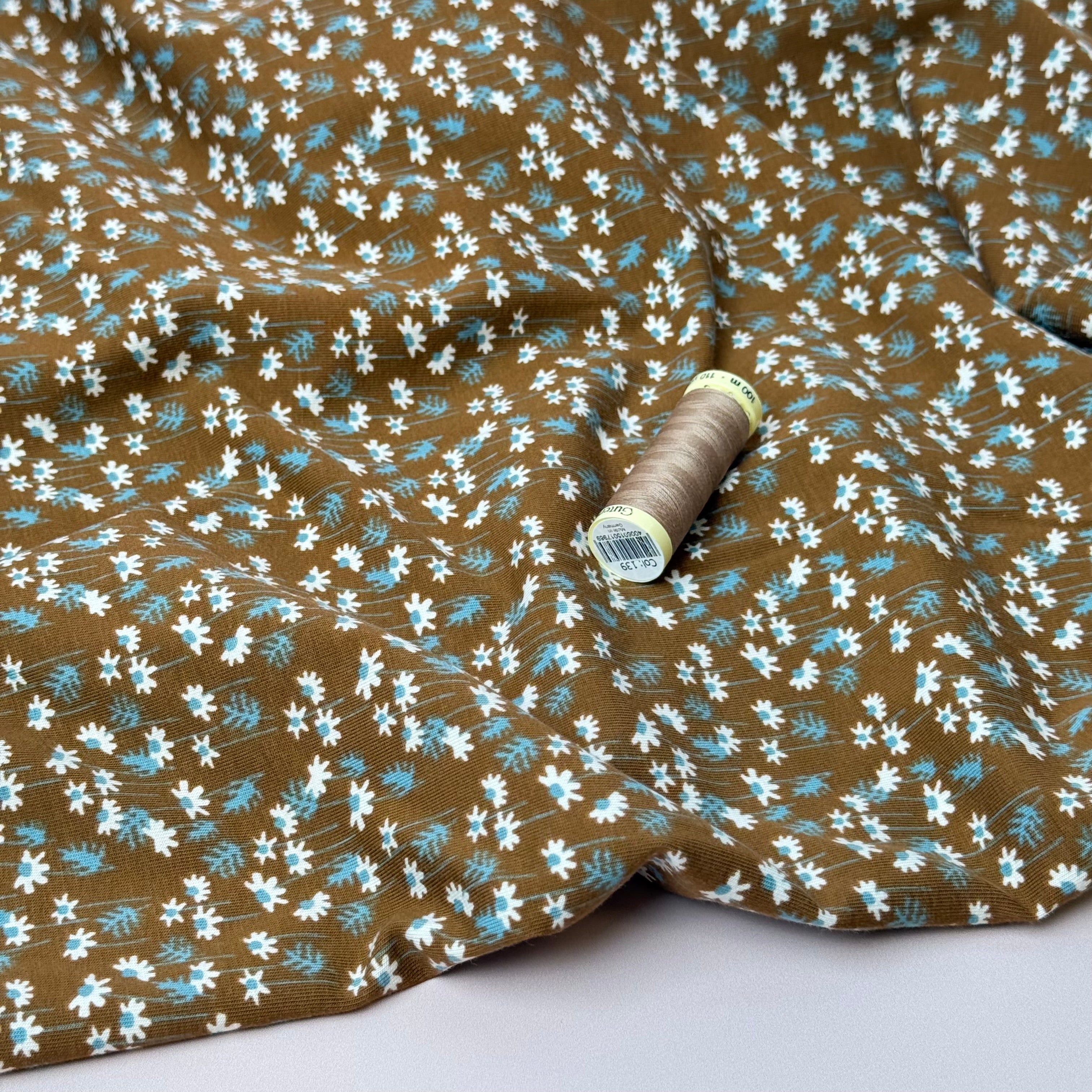 Autumn Daisies Cotton Jersey Fabric