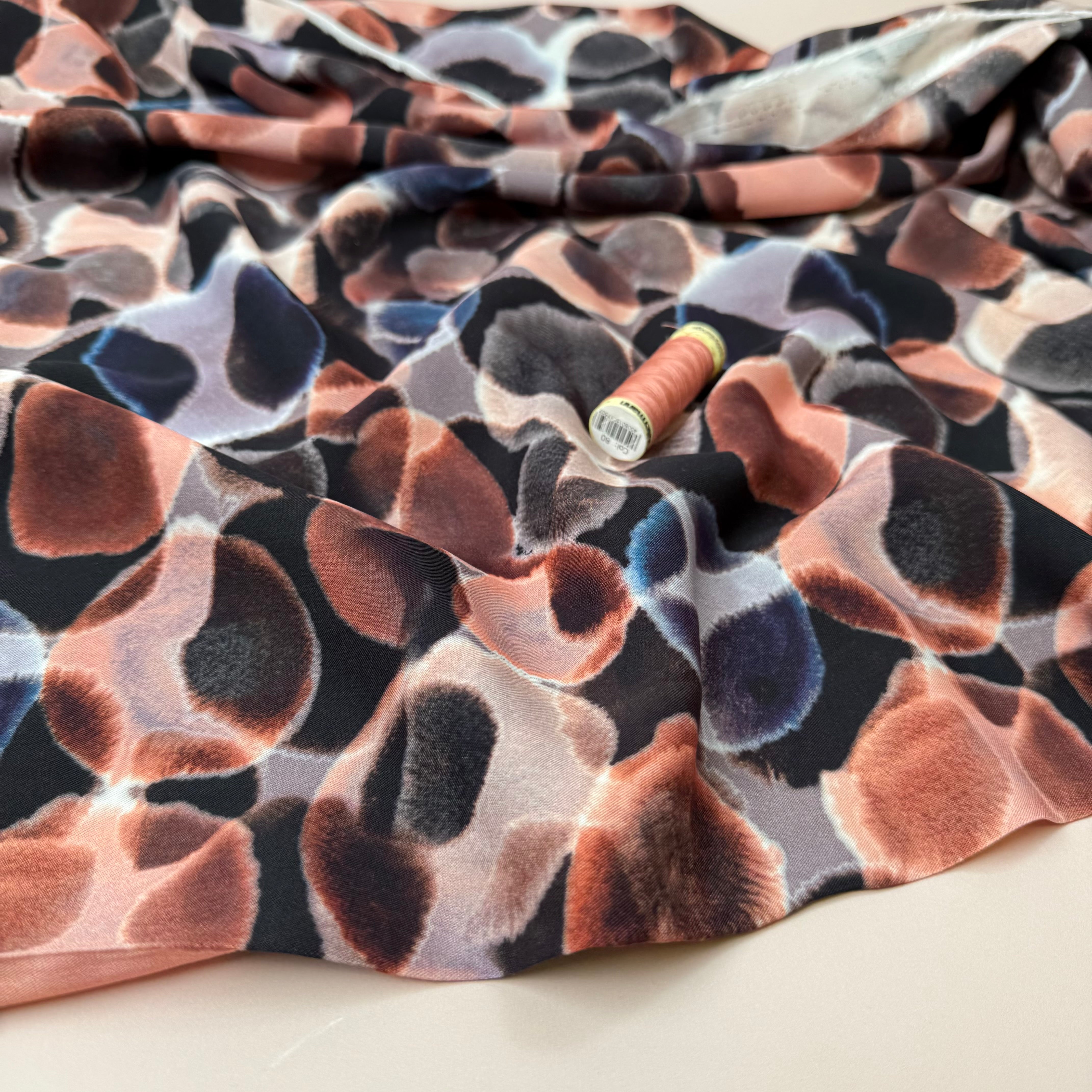 Neutral Abstract Watercolour Circles Viscose Twill with LENZING™ ECOVERO™ fibres