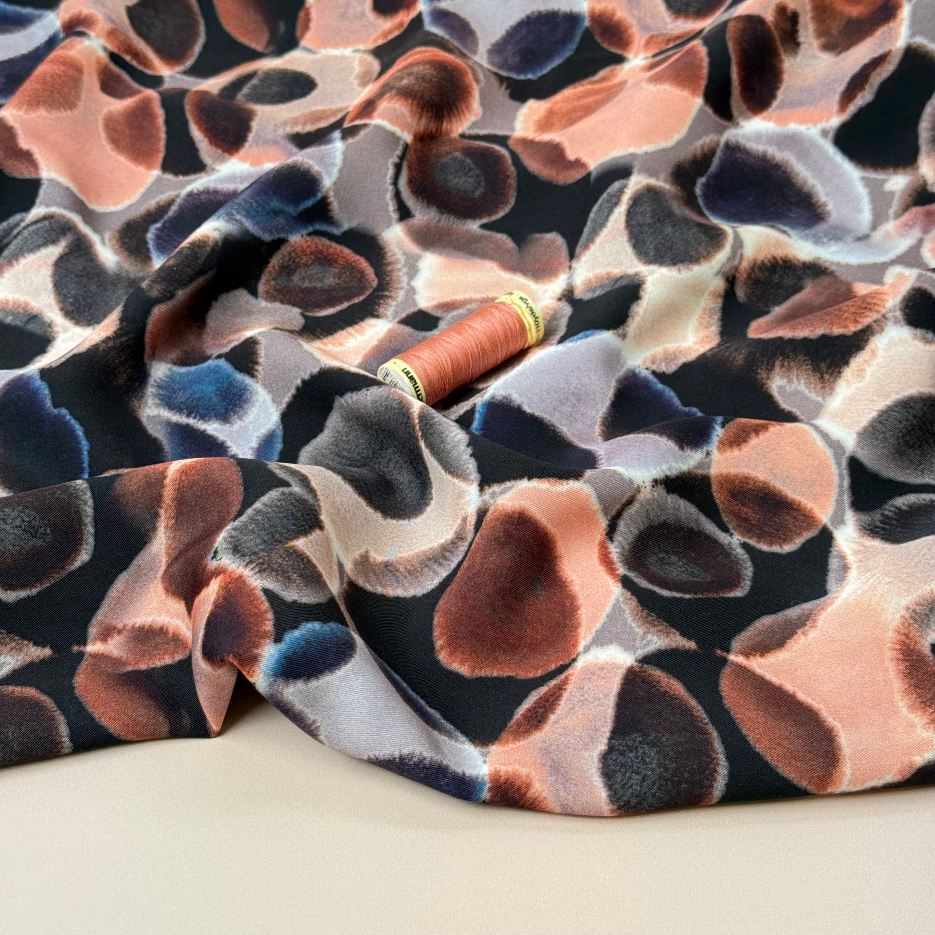 Neutral Abstract Watercolour Circles Viscose Twill with LENZING™ ECOVERO™ fibres
