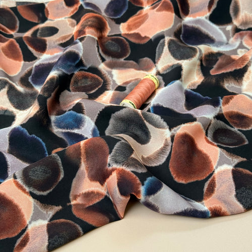 Neutral Abstract Watercolour Circles Viscose Twill with LENZING™ ECOVERO™ fibres