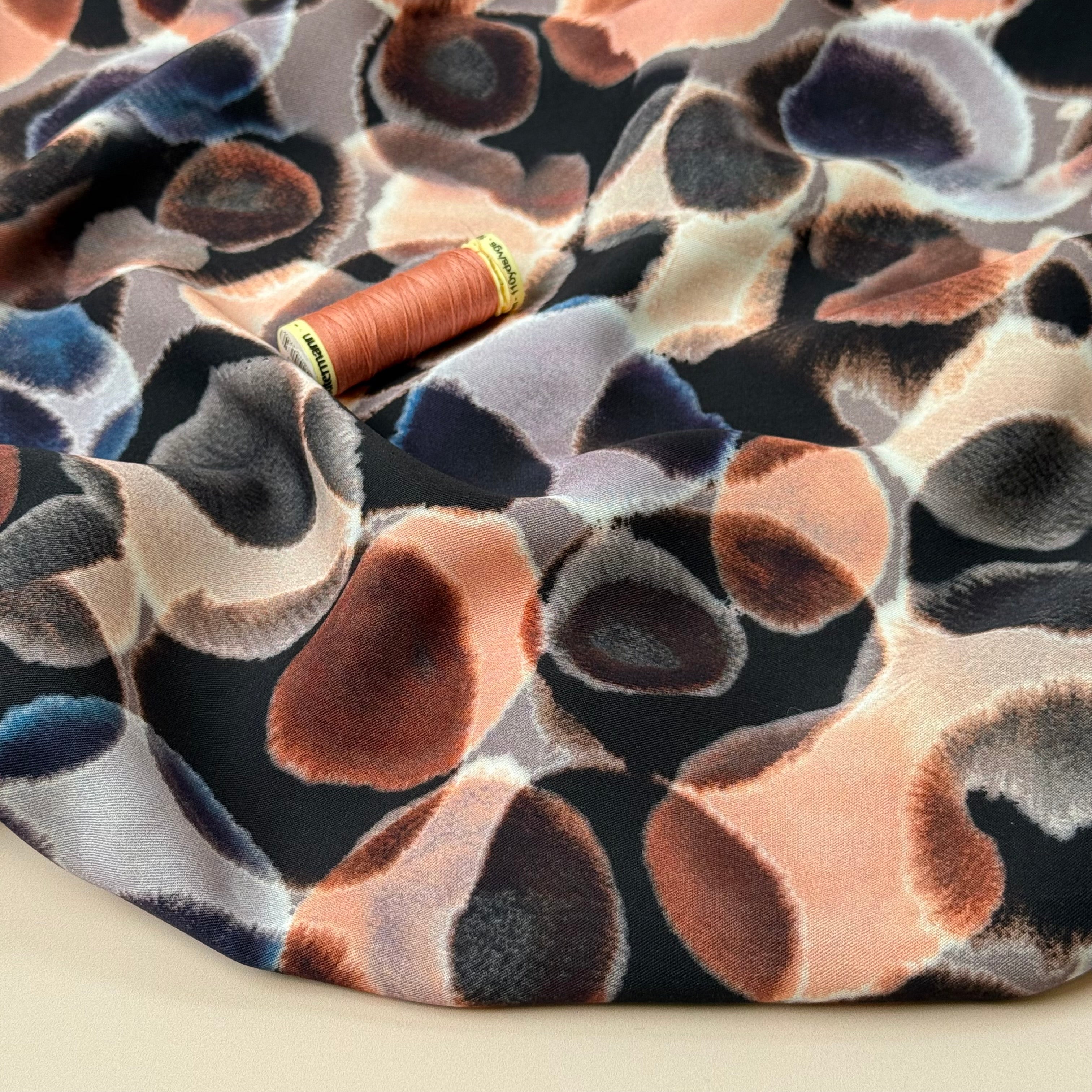 Neutral Abstract Watercolour Circles Viscose Twill with LENZING™ ECOVERO™ fibres