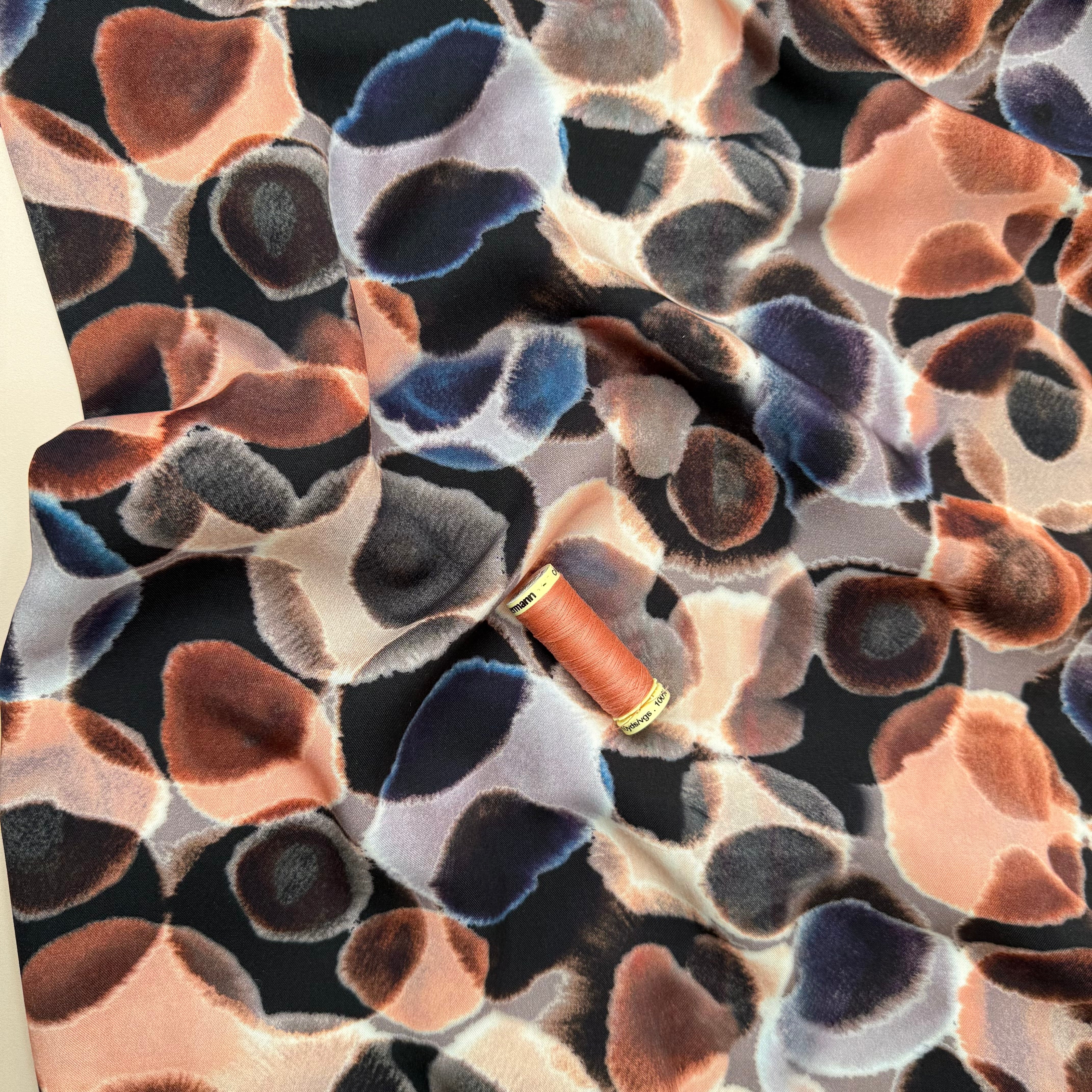 Neutral Abstract Watercolour Circles Viscose Twill with LENZING™ ECOVERO™ fibres