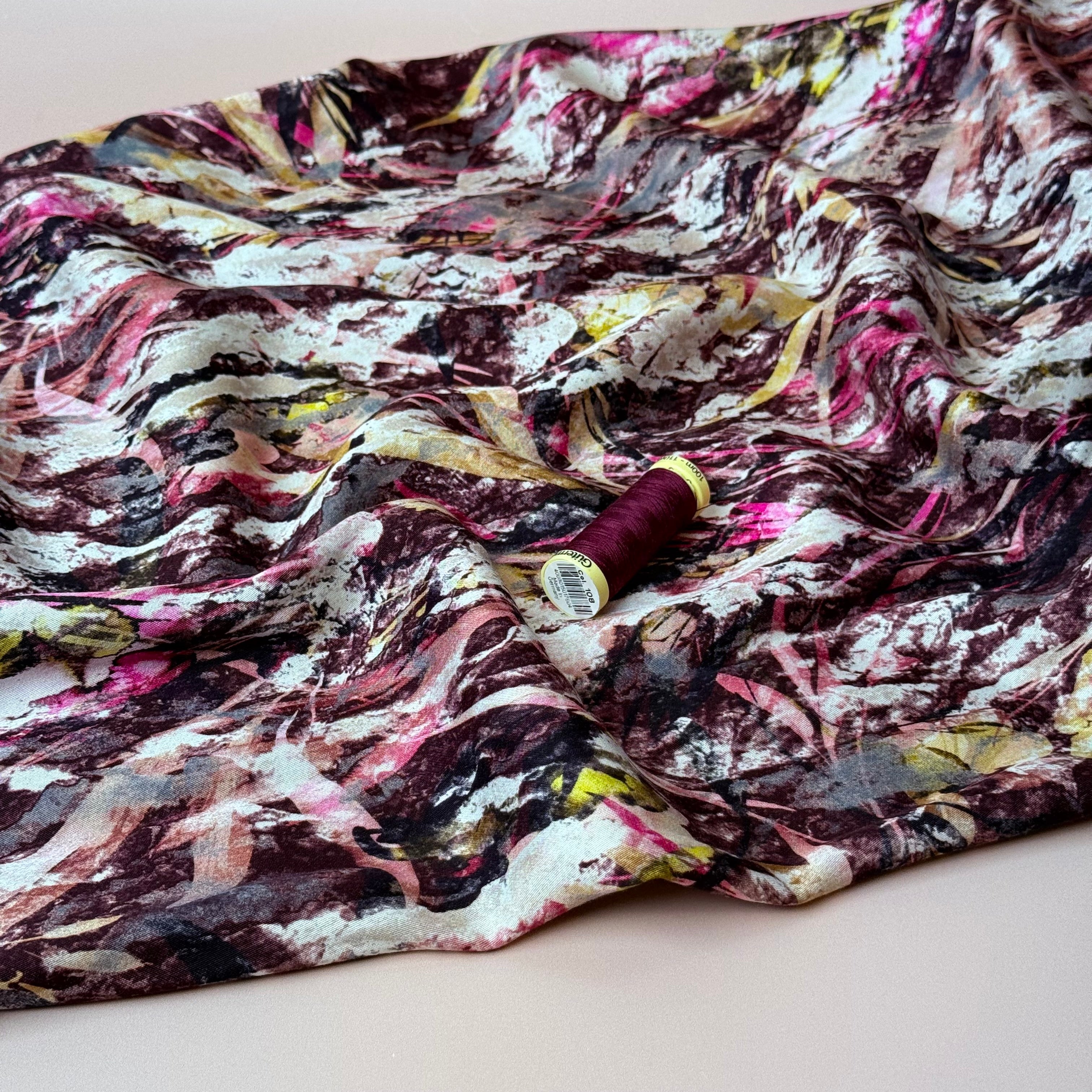 Autumn Foliage Mahogany Viscose Sateen Fabric