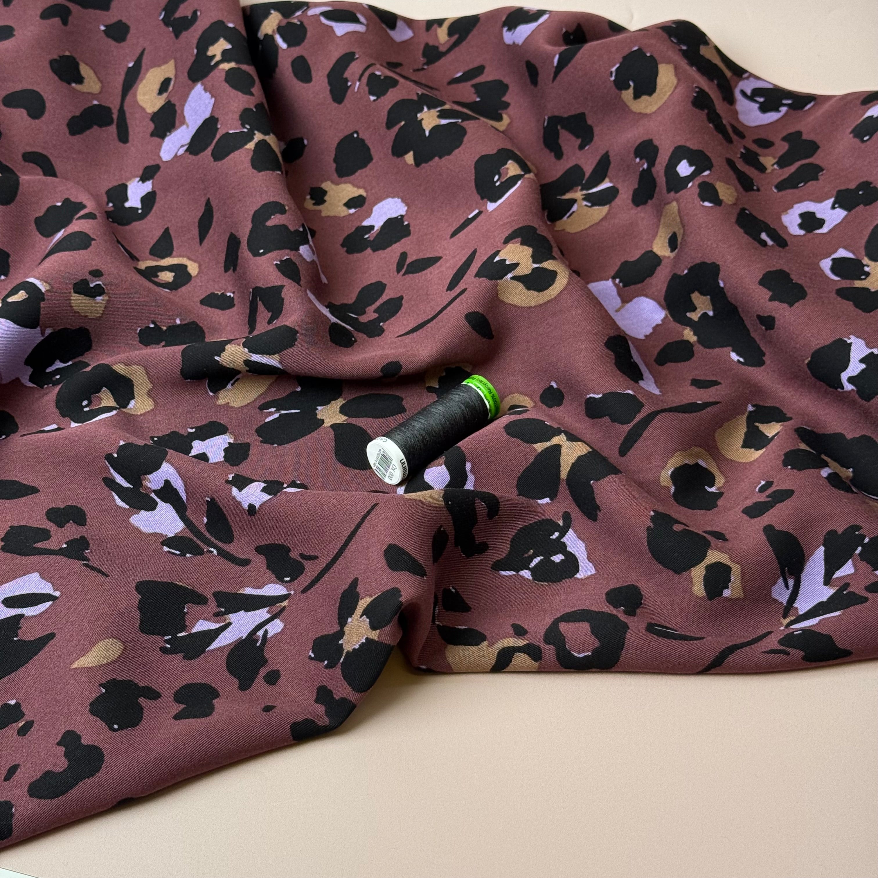 Abstract Leopard Mahogany Viscose Twill