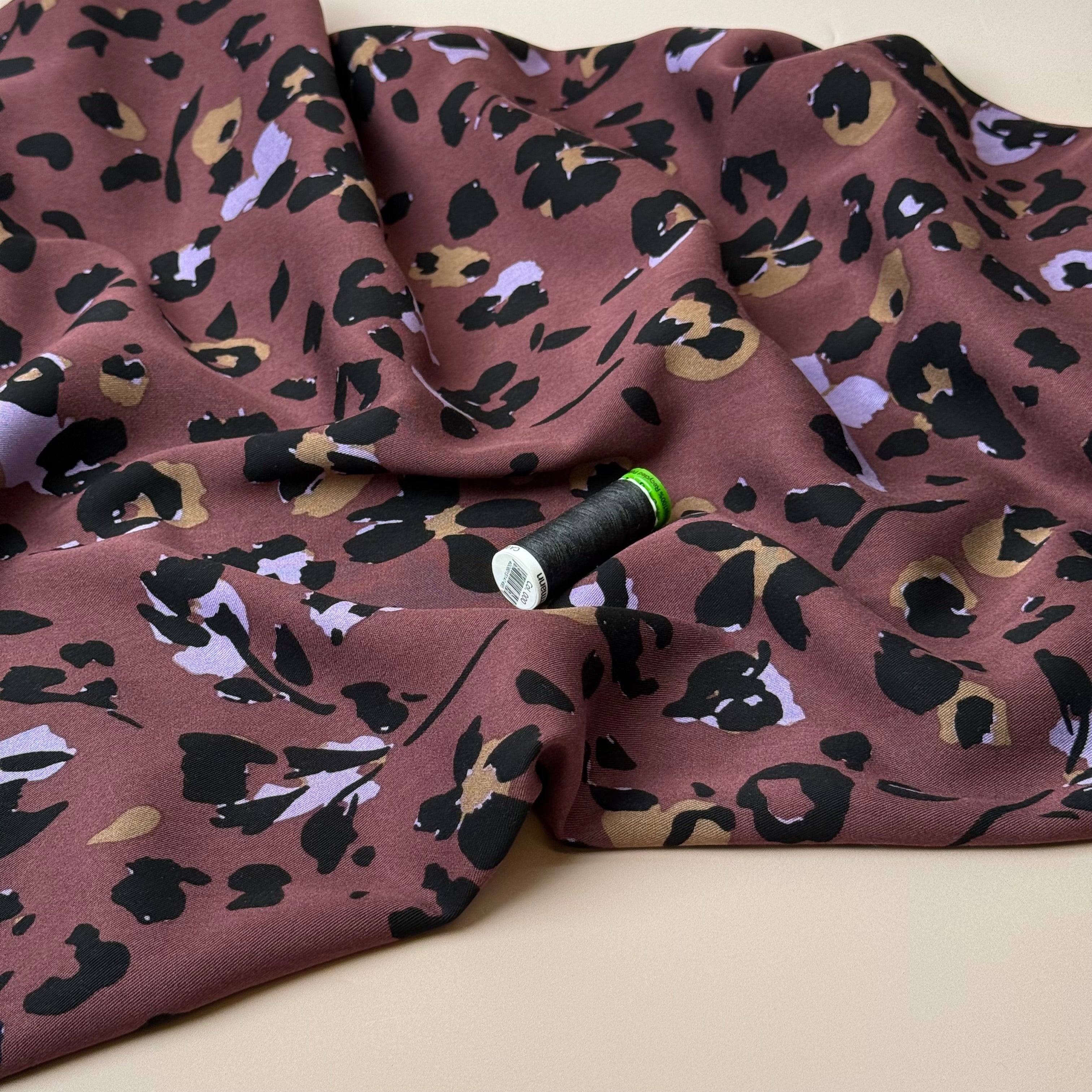 Abstract Leopard Mahogany Viscose Twill