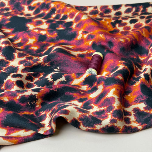 REMNANT 2.08 Metres - Bordeaux Animal Print Viscose Sateen Fabric