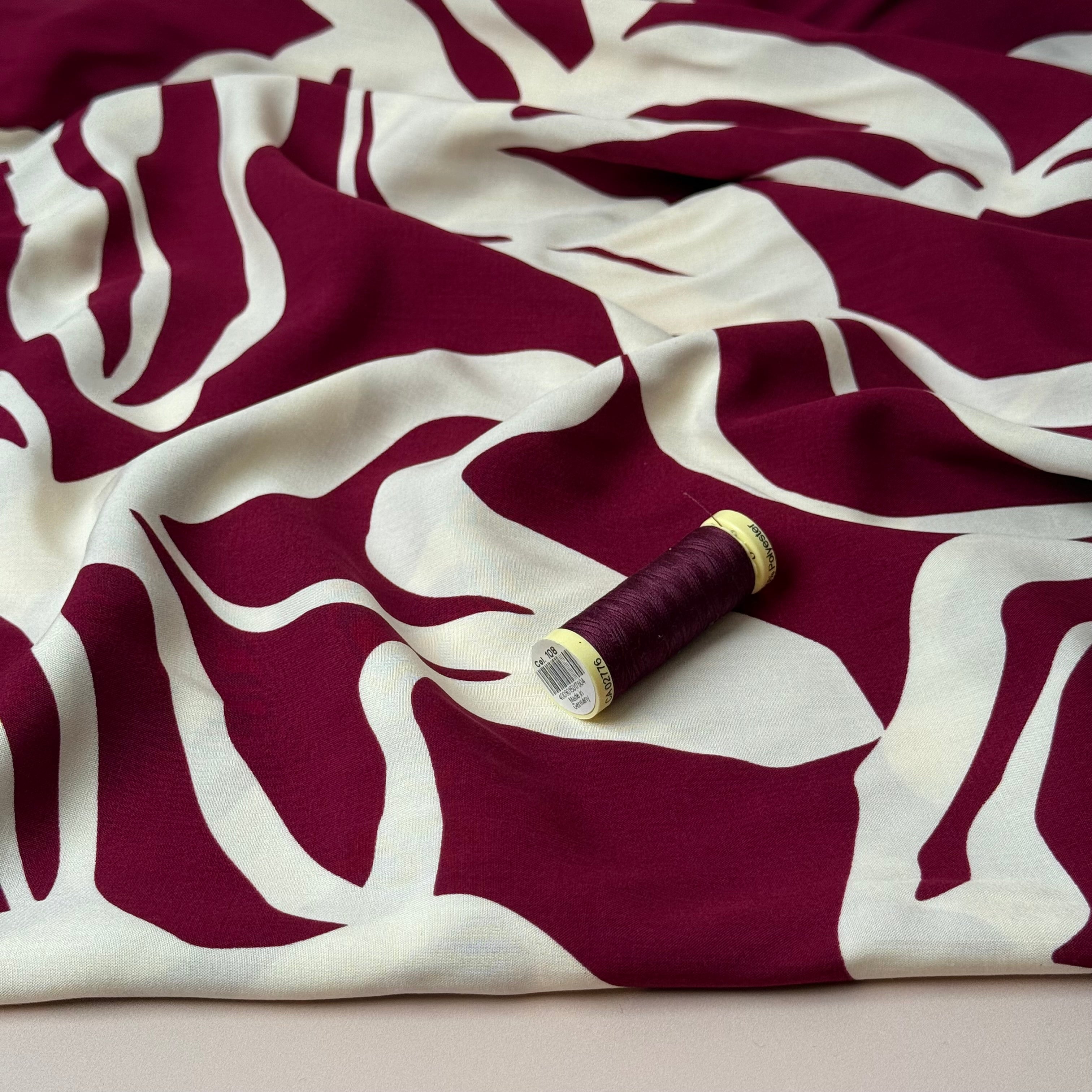 Abstract Floral Magenta Viscose Poplin Fabric